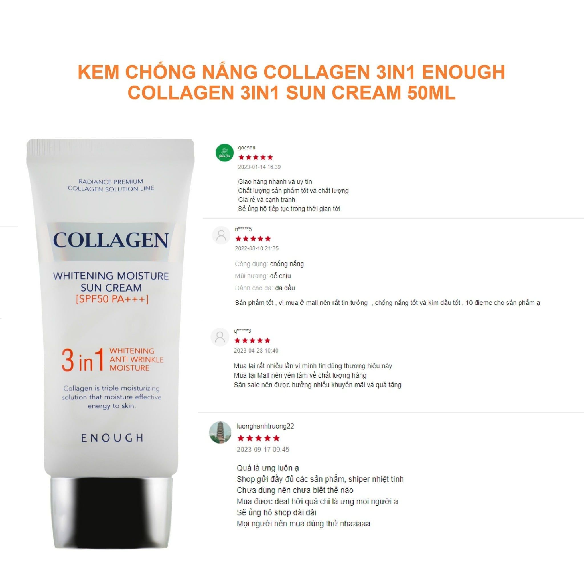 KEM CHỐNG NẮNG COLLAGEN 3IN1 ENOUGH COLLAGEN WHITENING MOISTURE SUN CREAM 50ML