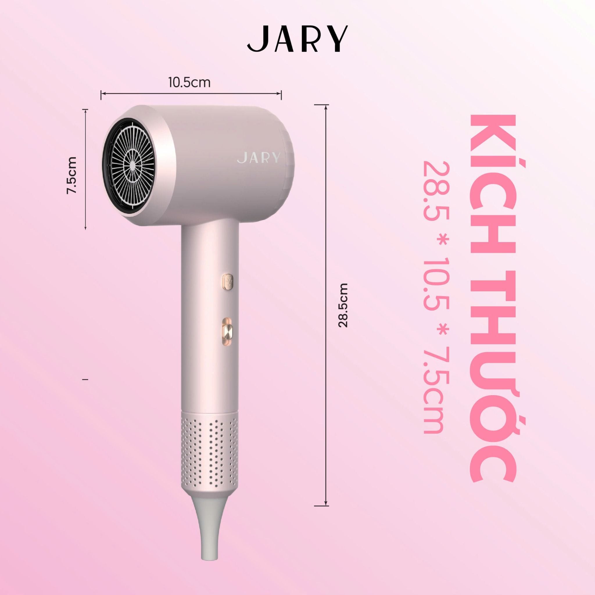 MÁY SẤY TÓC ION ÂM JARY HAIR DRYER - TONE HỒNG