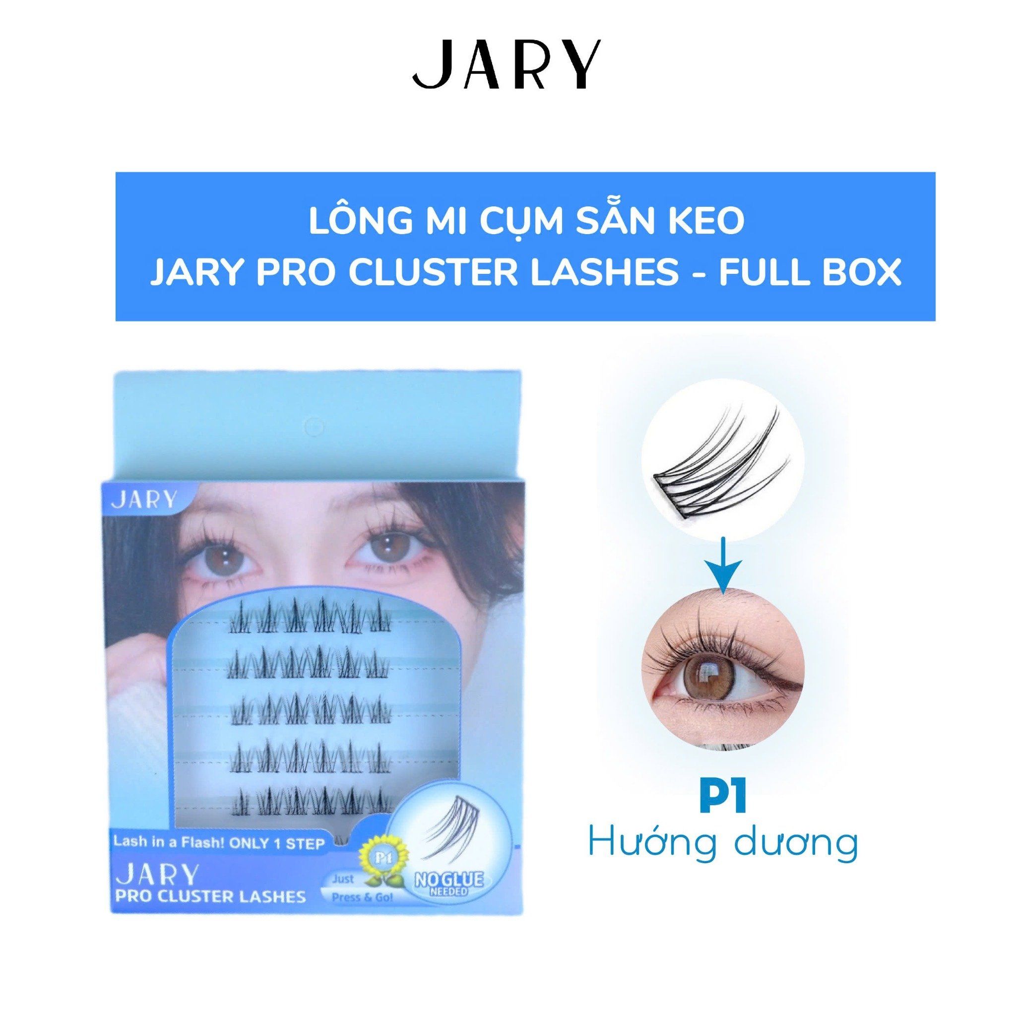 LÔNG MI CỤM CÓ SẴN KEO JARY PRO CLUSTER LASHES HỘP NHỰA 6 HÀNG - P1 HƯỚNG DƯƠNG - FULLBOX