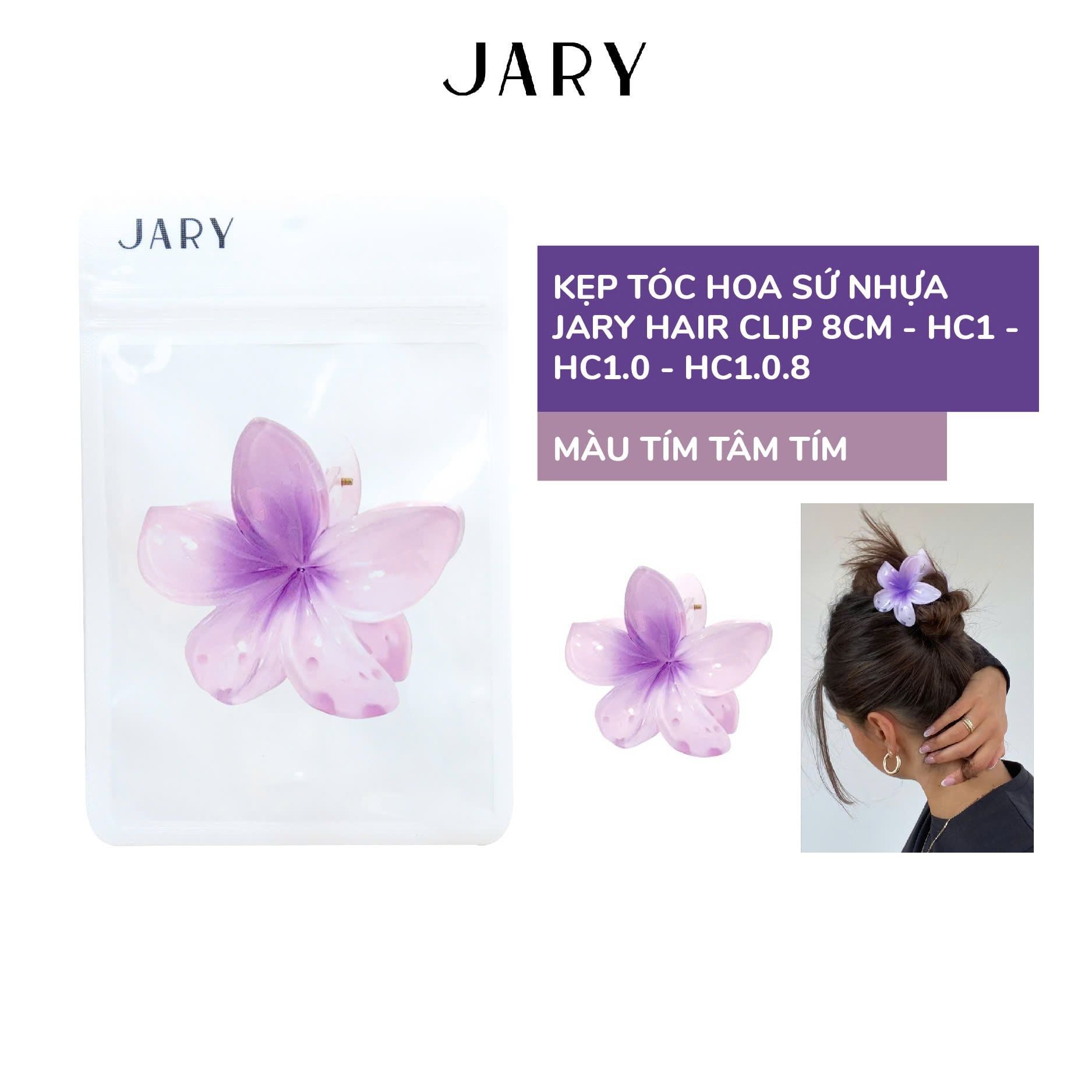KẸP TÓC HOA SỨ NHỰA JARY HAIR CLIP - HC1 - HC1.0 - HC1.0.8 - MÀU TÍM TÂM TÍM - 8CM