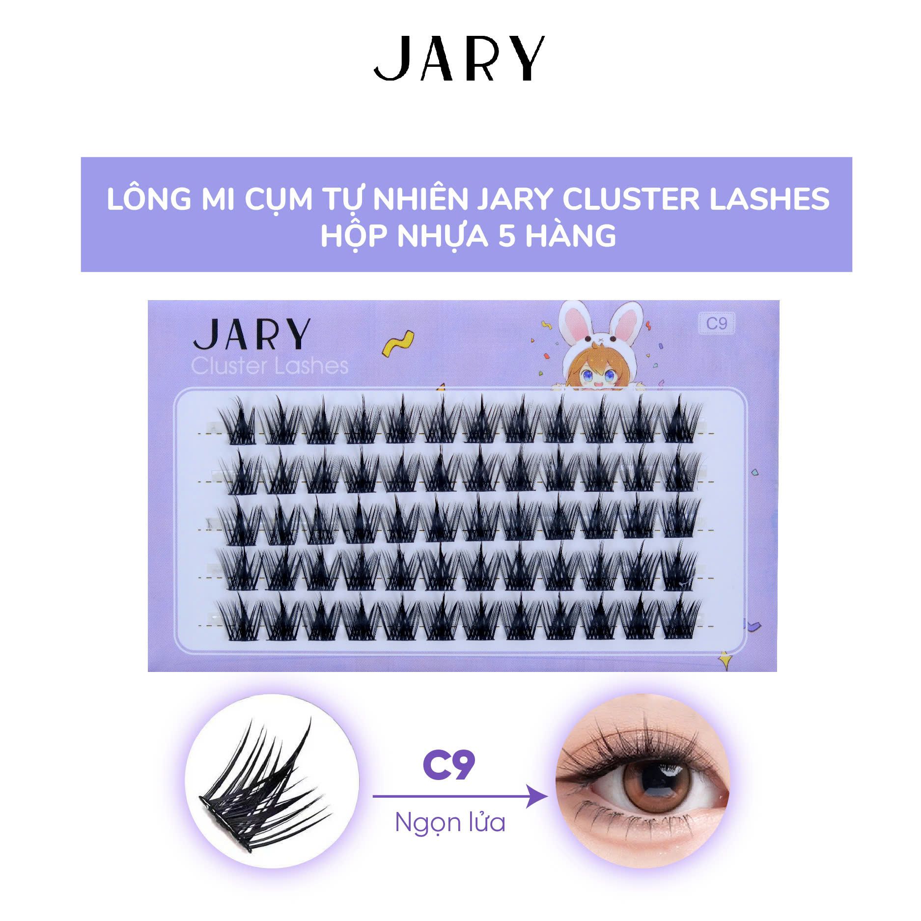 LÔNG MI CỤM TỰ NHIÊN JARY CLUSTER LASHES HỘP NHỰA 5 HÀNG - C9 NGỌN LỬA