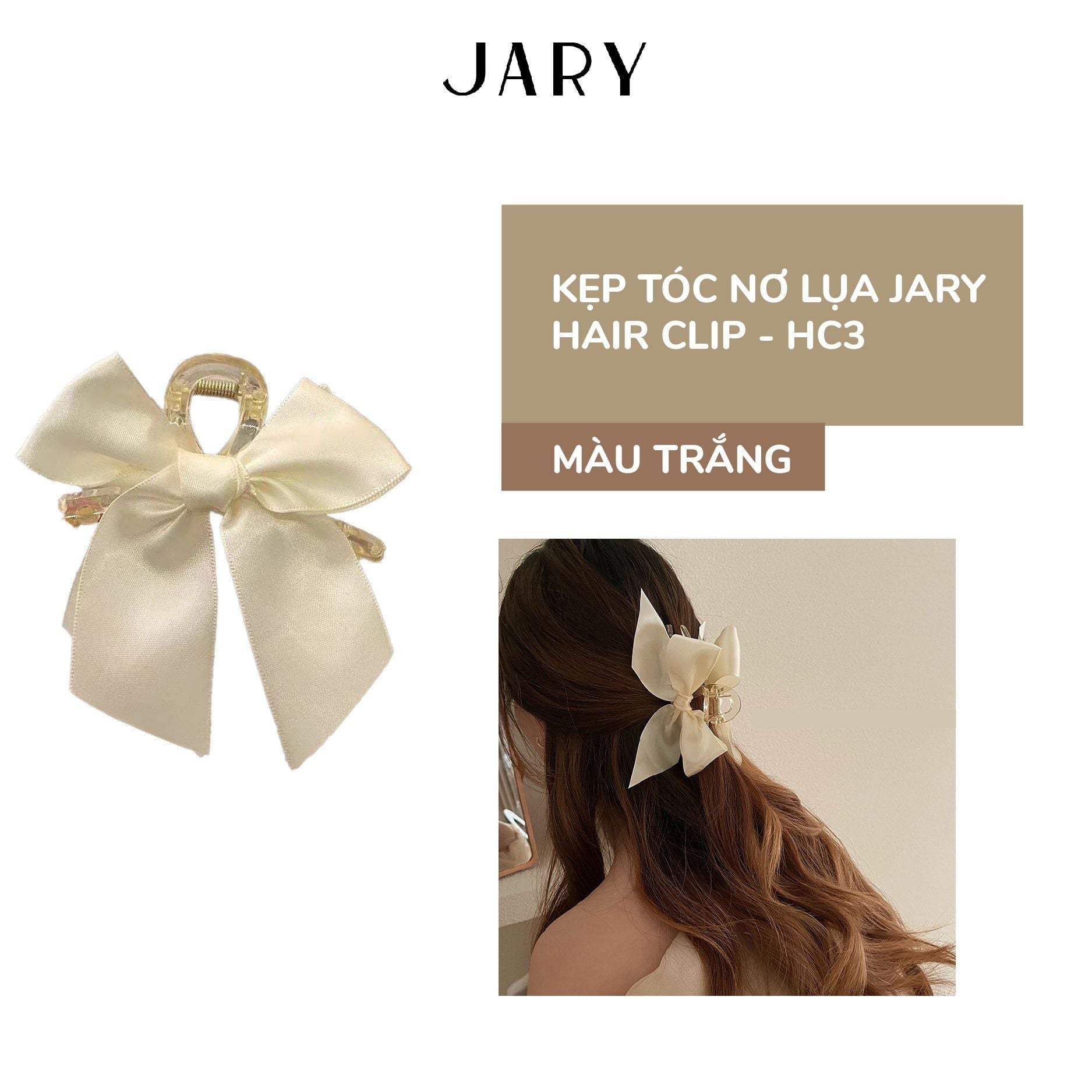 KẸP TÓC NƠ LỤA JARY HAIR CLIP - HC3 - MÀU TRẮNG