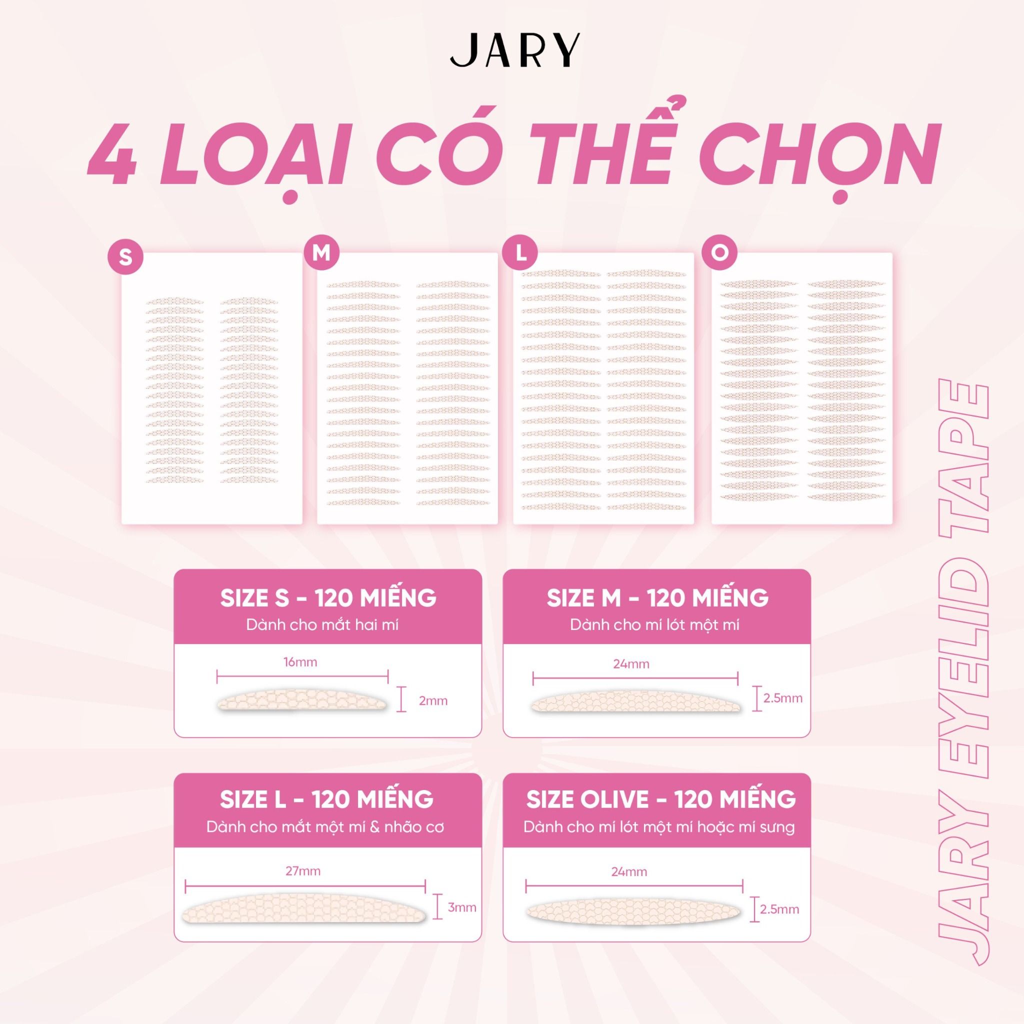 MIẾNG DÁN KÍCH MÍ TÀNG HÌNH JARY EYELID TAPE 120 MIẾNG - SIZE O