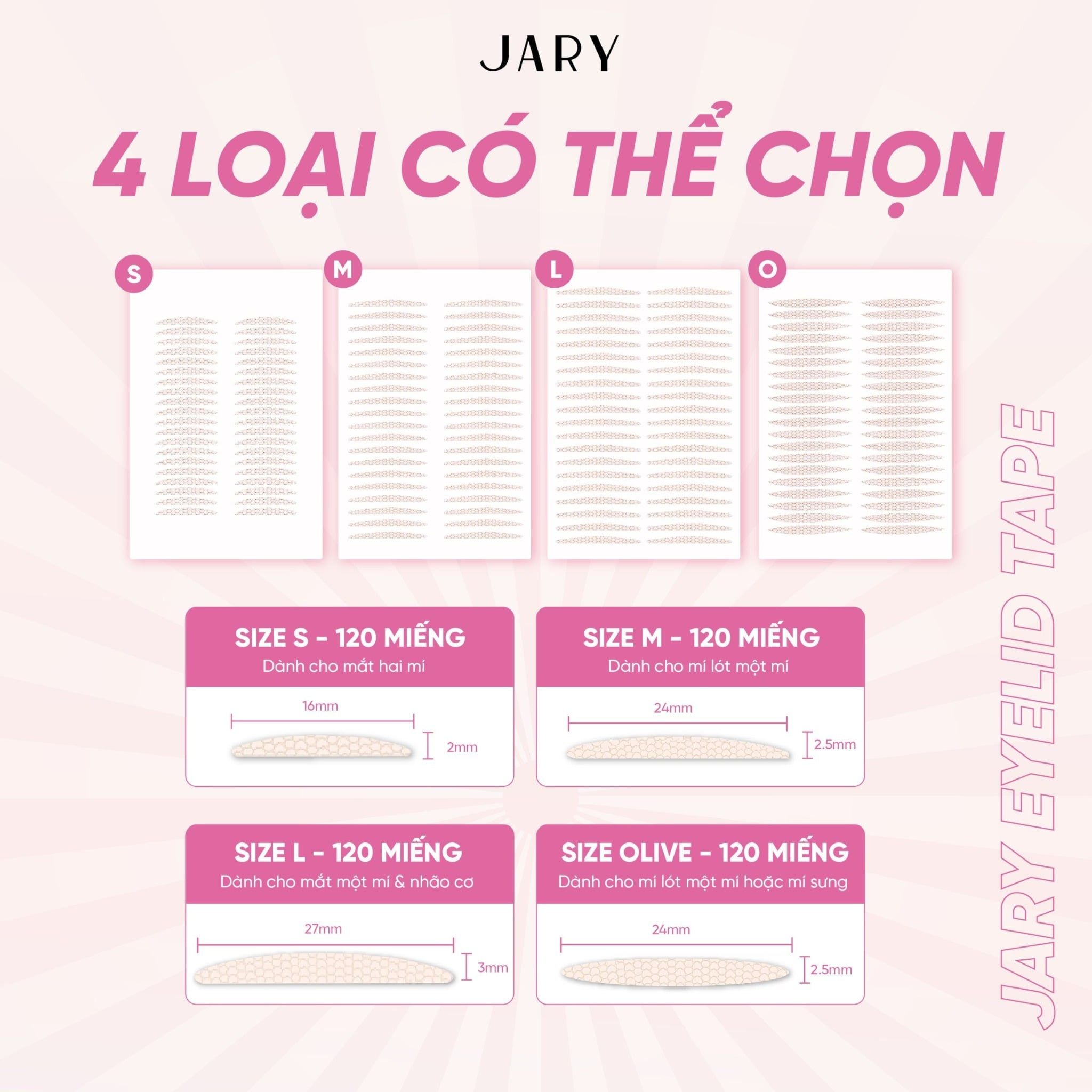 MIẾNG DÁN KÍCH MÍ TÀNG HÌNH JARY EYELID TAPE 120 MIẾNG - SIZE L