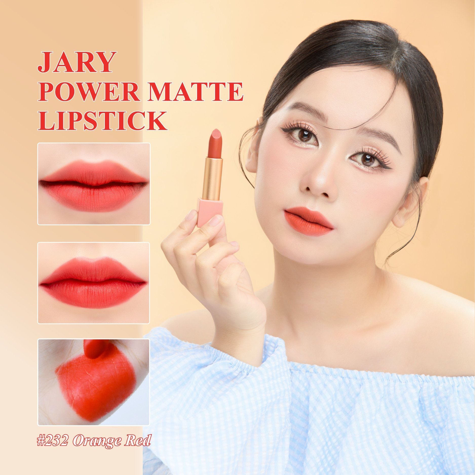 SON THỎI LÌ JARY POWER MATTE LIPSTICK 232 ORANGE RED - ĐỎ CAM