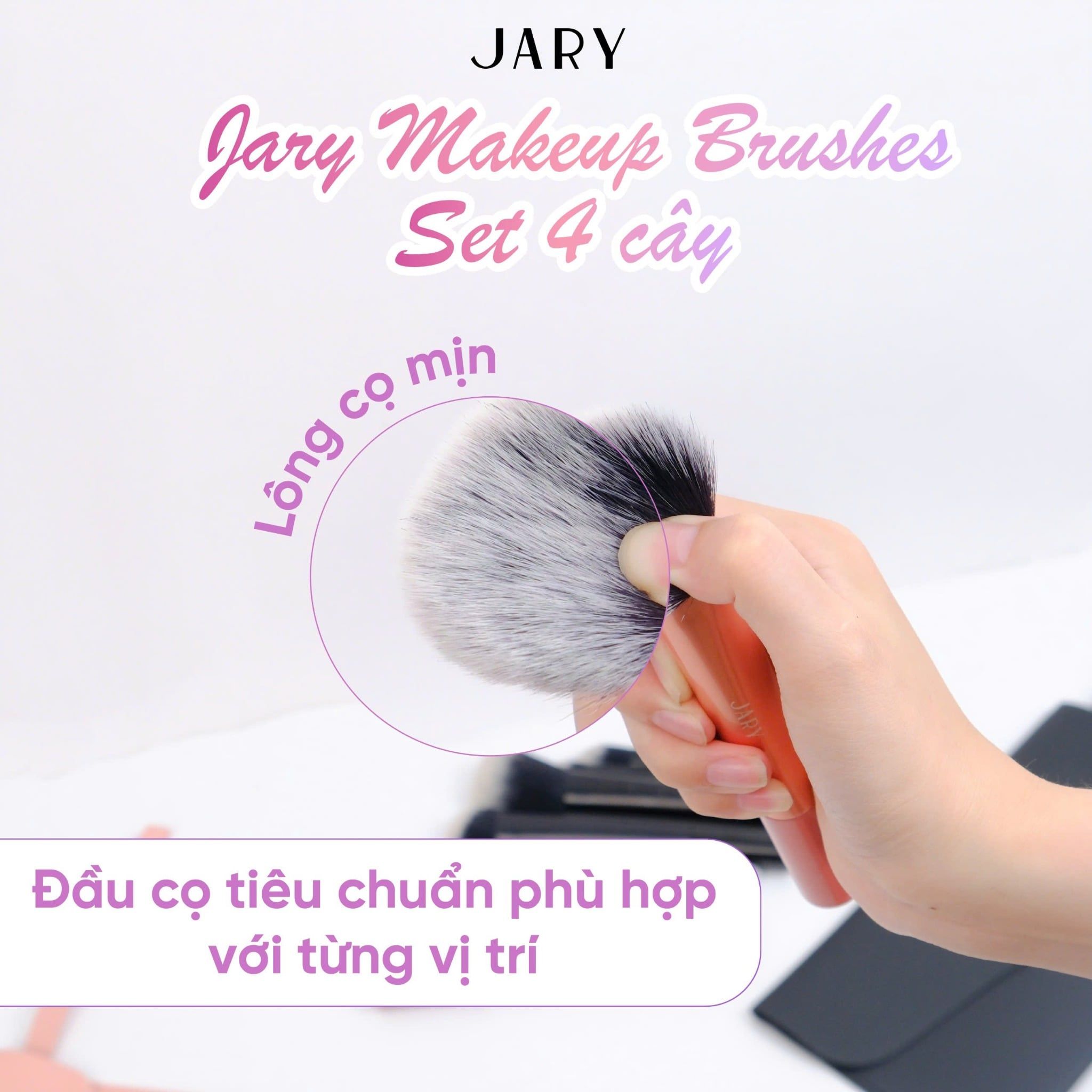 BỘ CỌ TRANG ĐIỂM JARY MAKEUP BRUSH - SET 4 CÂY - MÀU ĐEN + TÚI ĐỰNG DA PU