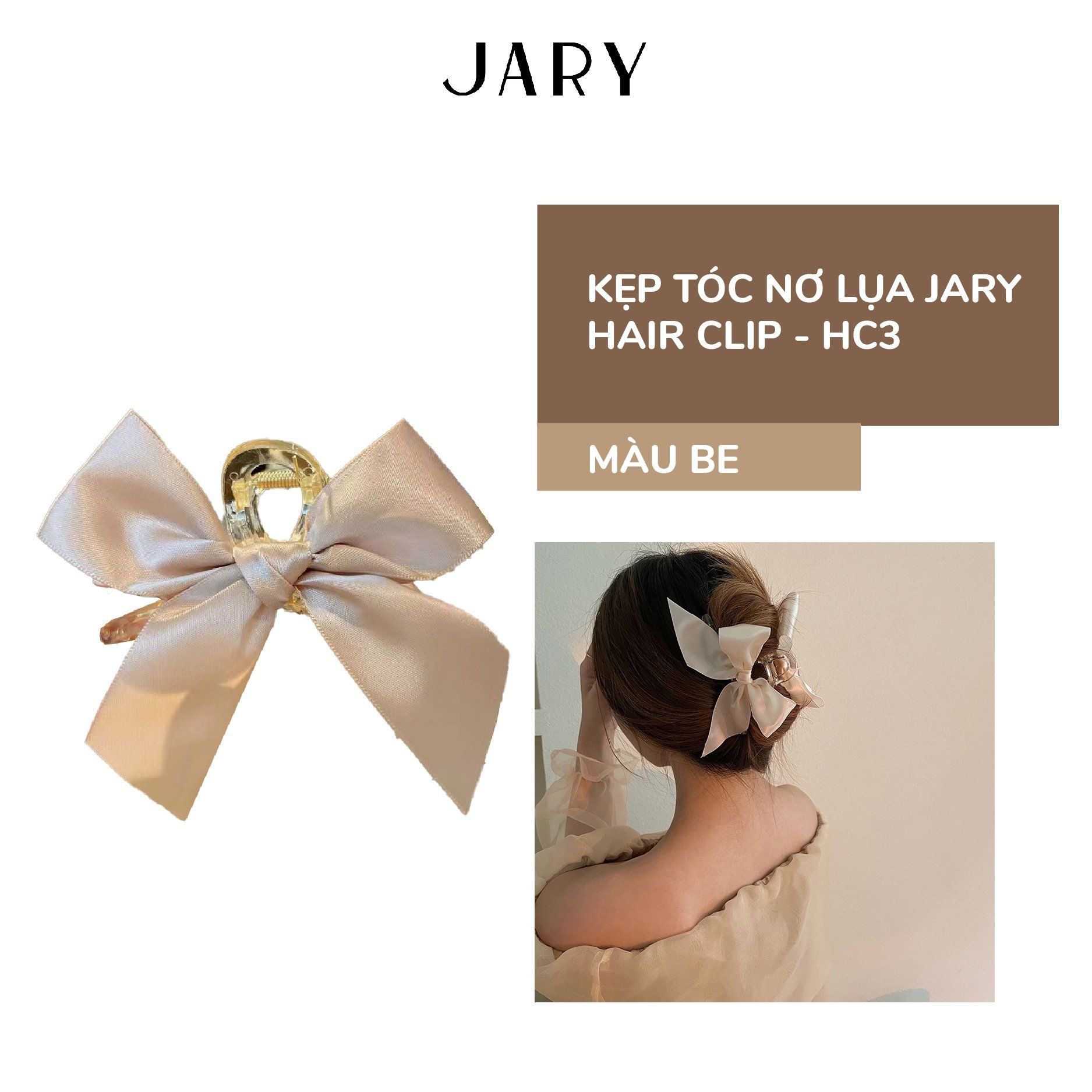 KẸP TÓC NƠ LỤA JARY HAIR CLIP - HC3 - MÀU BE