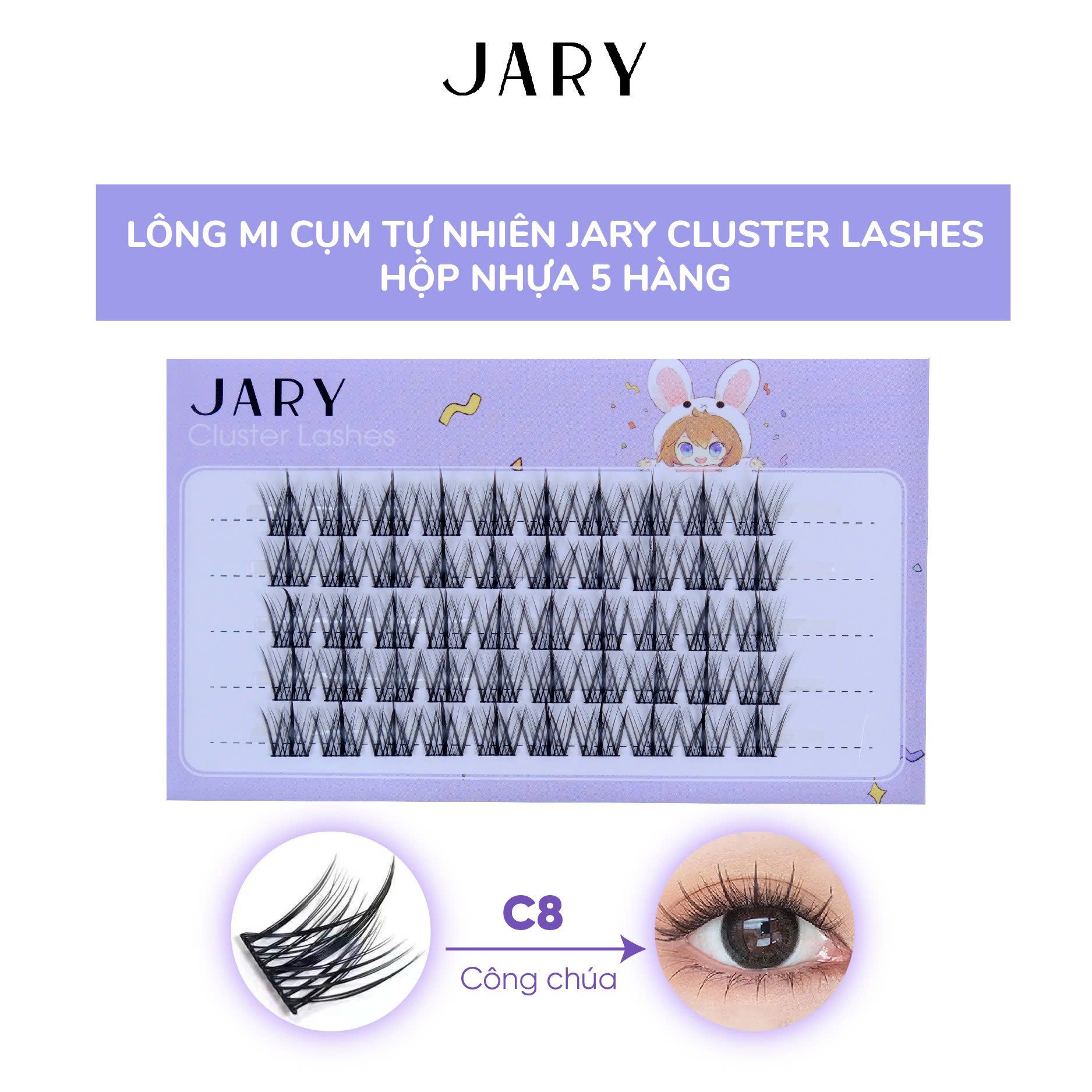 LÔNG MI CỤM TỰ NHIÊN JARY CLUSTER LASHES HỘP NHỰA 5 HÀNG - C8 CÔNG CHÚA