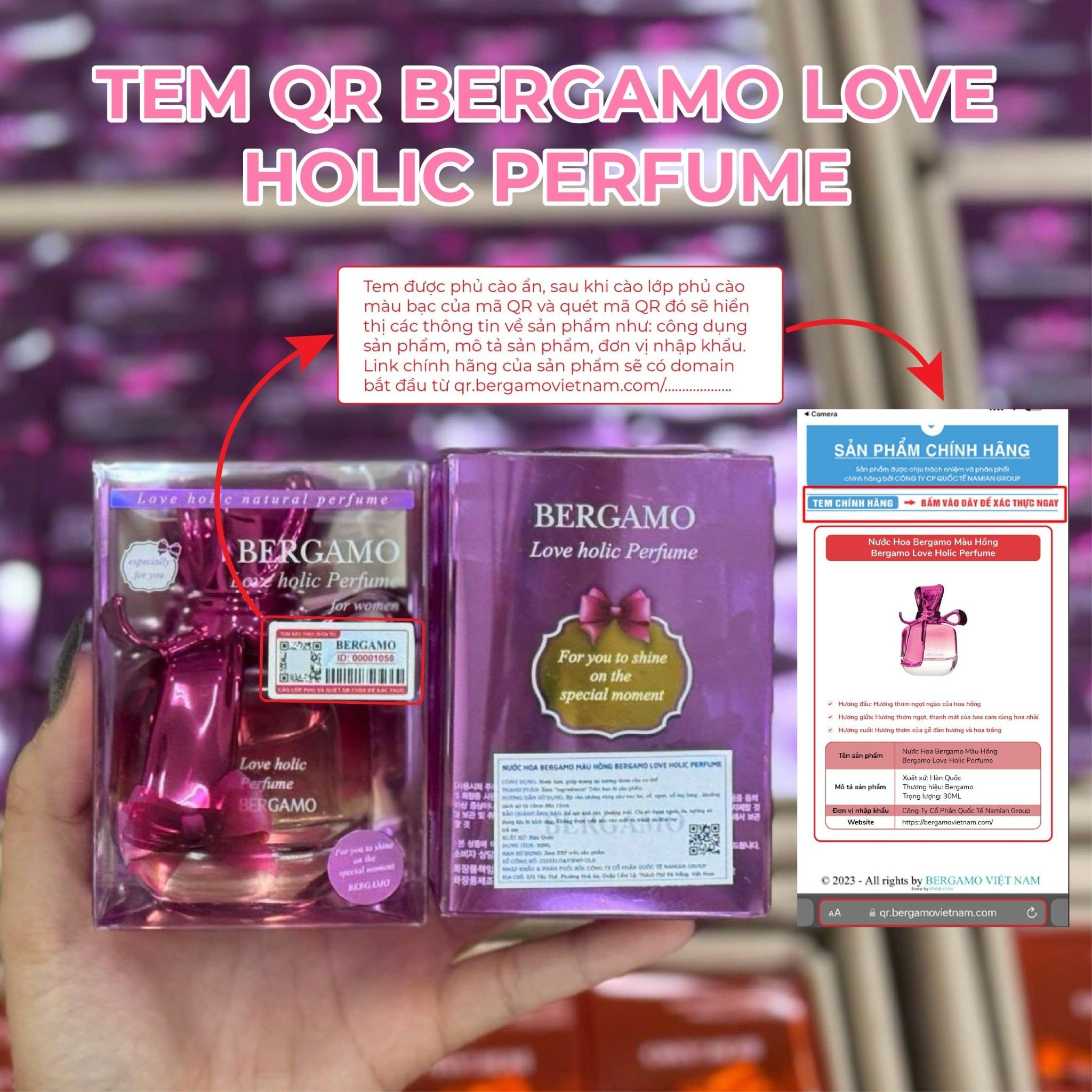 NƯỚC HOA BERGAMO MÀU HỒNG BERGAMO LOVE HOLIC PERFUME 30ML