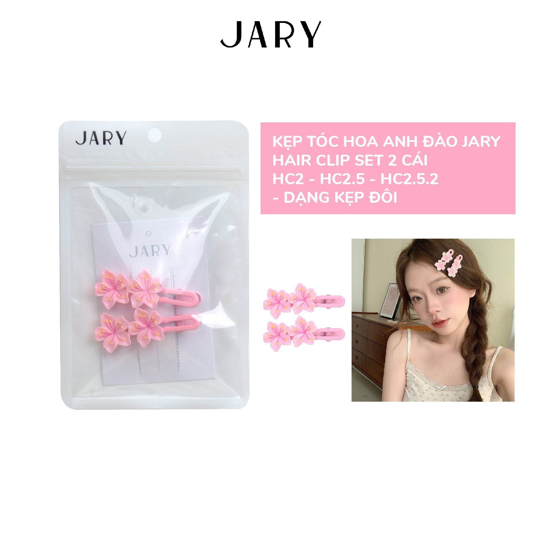 KẸP TÓC JARY HAIR CLIP SET 2 CÁI - HC2 - HC2.5 - HC2.5.2 - DẠNG KẸP HOA ANH ĐÀO ĐÔI