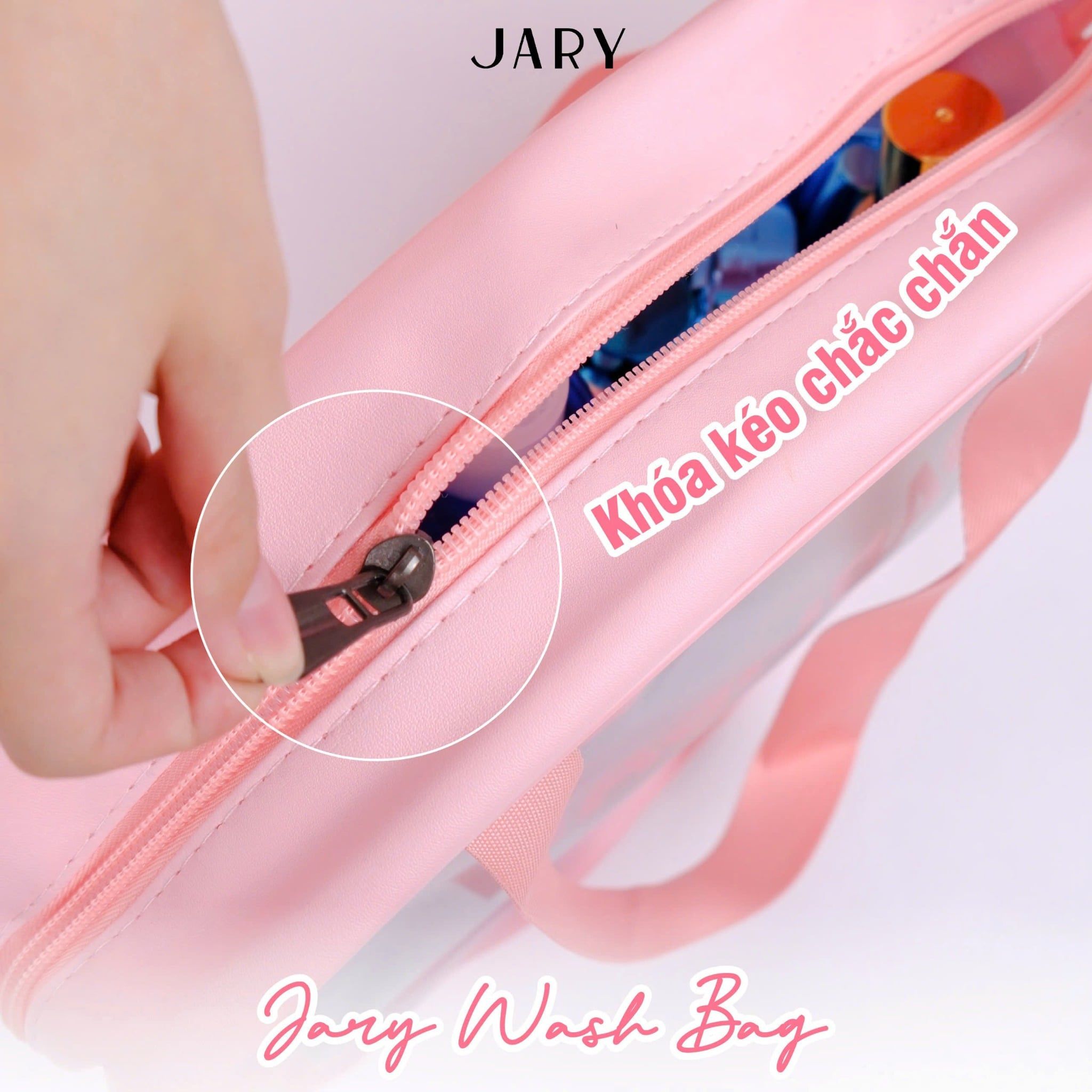 TÚI ĐỰNG MỸ PHẨM TRONG SUỐT JARY WASH BAG - MÀU HỒNG - SIZE 29.5X10.5X20