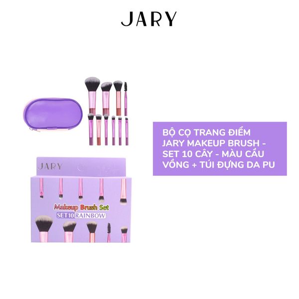 BỘ CỌ TRANG ĐIỂM JARY MAKEUP BRUSH - SET 10 CÂY - MÀU CẦU VỒNG + TÚI ĐỰNG DA PU