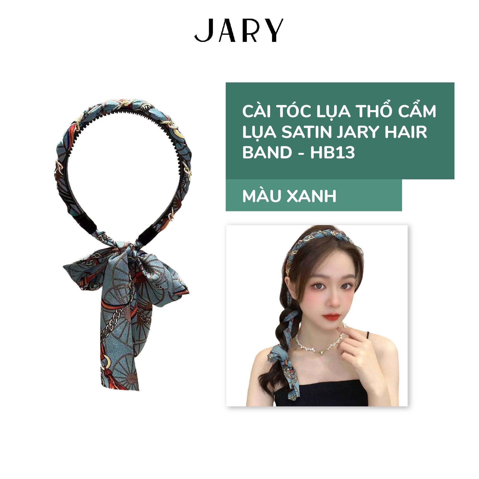CÀI TÓC LỤA THỔ CẨM LỤA SATIN JARY HAIR BAND - HB13 - MÀU XANH