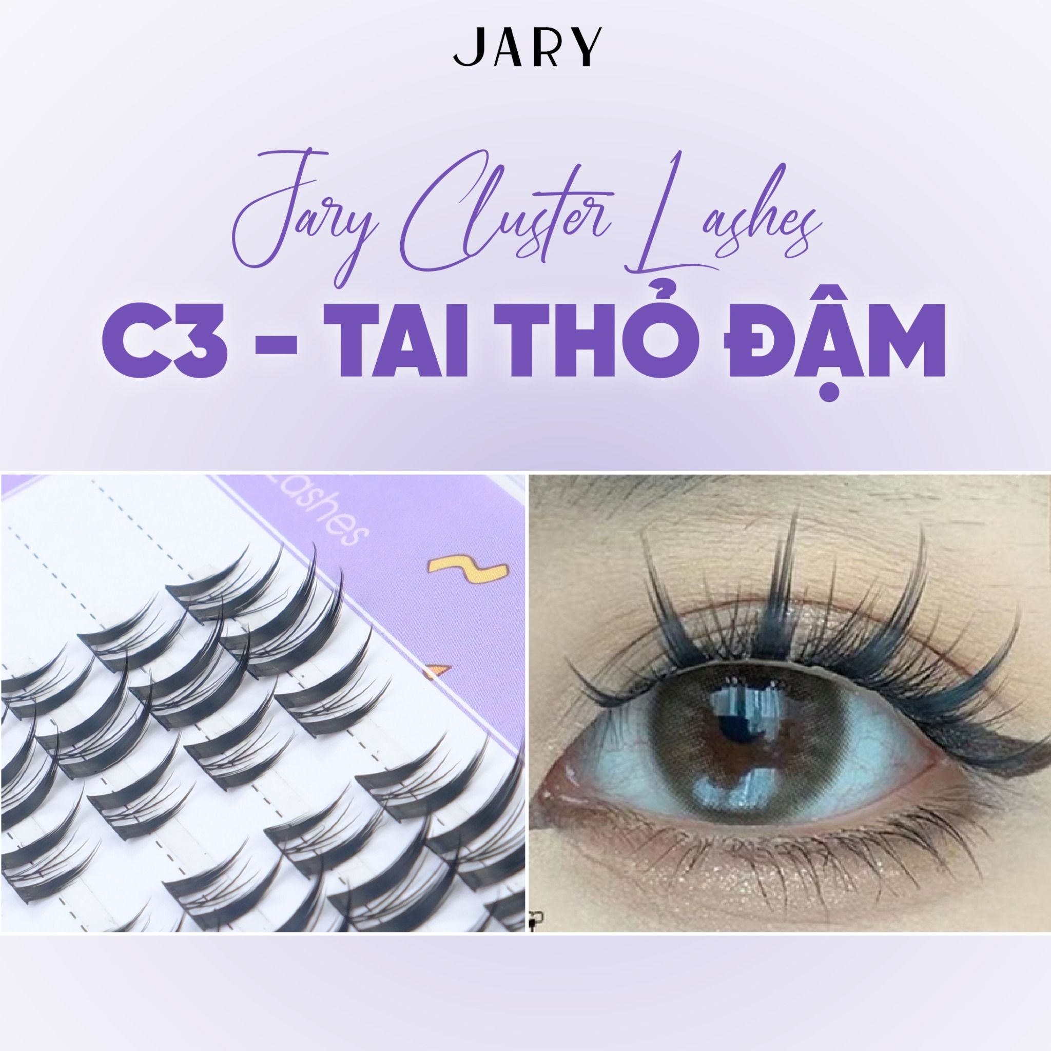 LÔNG MI CỤM TỰ NHIÊN JARY CLUSTER LASHES HỘP NHỰA 5 HÀNG - C3 TAI THỎ ĐẬM