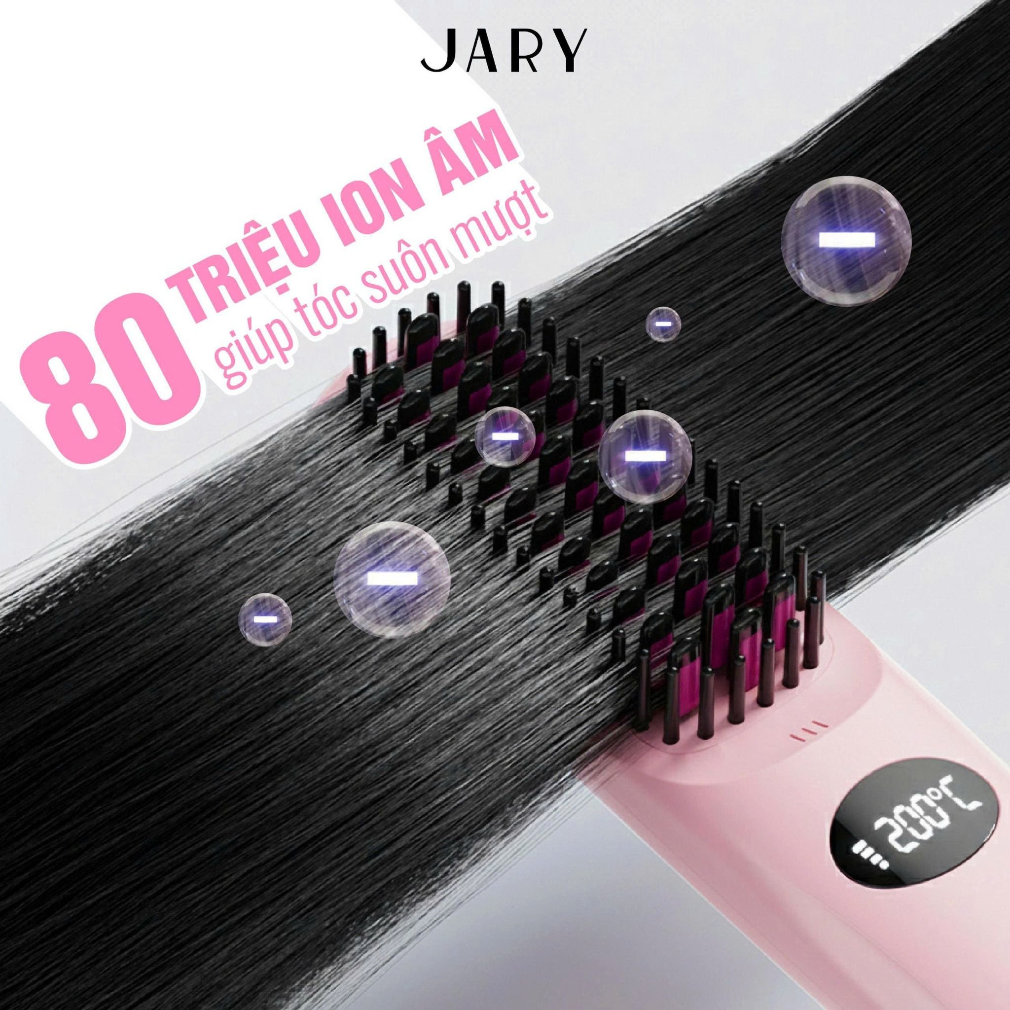 LƯỢC ĐIỆN CHẢI TÓC KHÔNG DÂY ION ÂM JARY ION ELECTRIC HAIR COMB - MÀU HỒNG