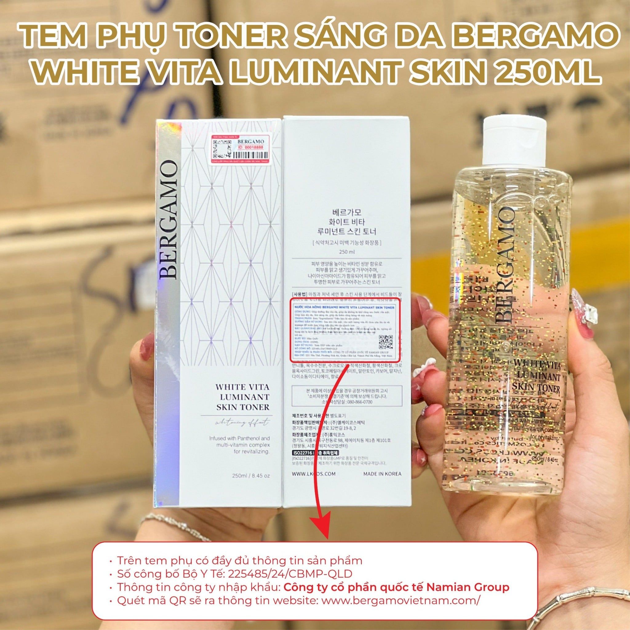 TONER SÁNG DA BERGAMO WHITE VITA LUMINANT SKIN 250ML