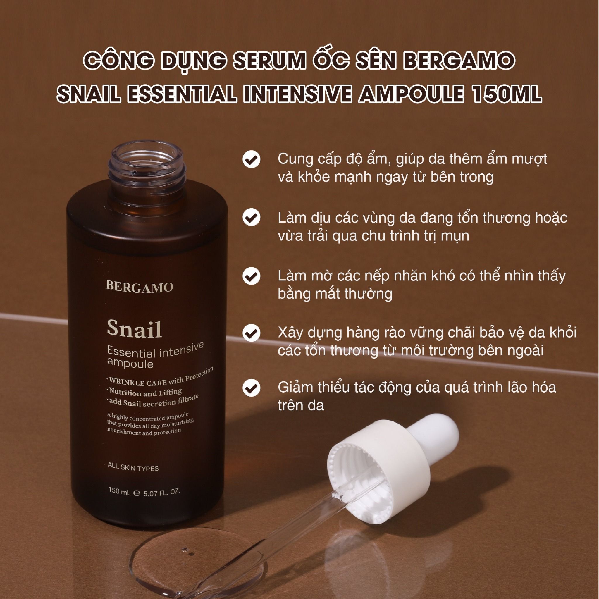 TINH CHẤT ỐC SÊN BERGAMO SNAIL ESSENTIAL INTENSIVE AMPOULE 150ML