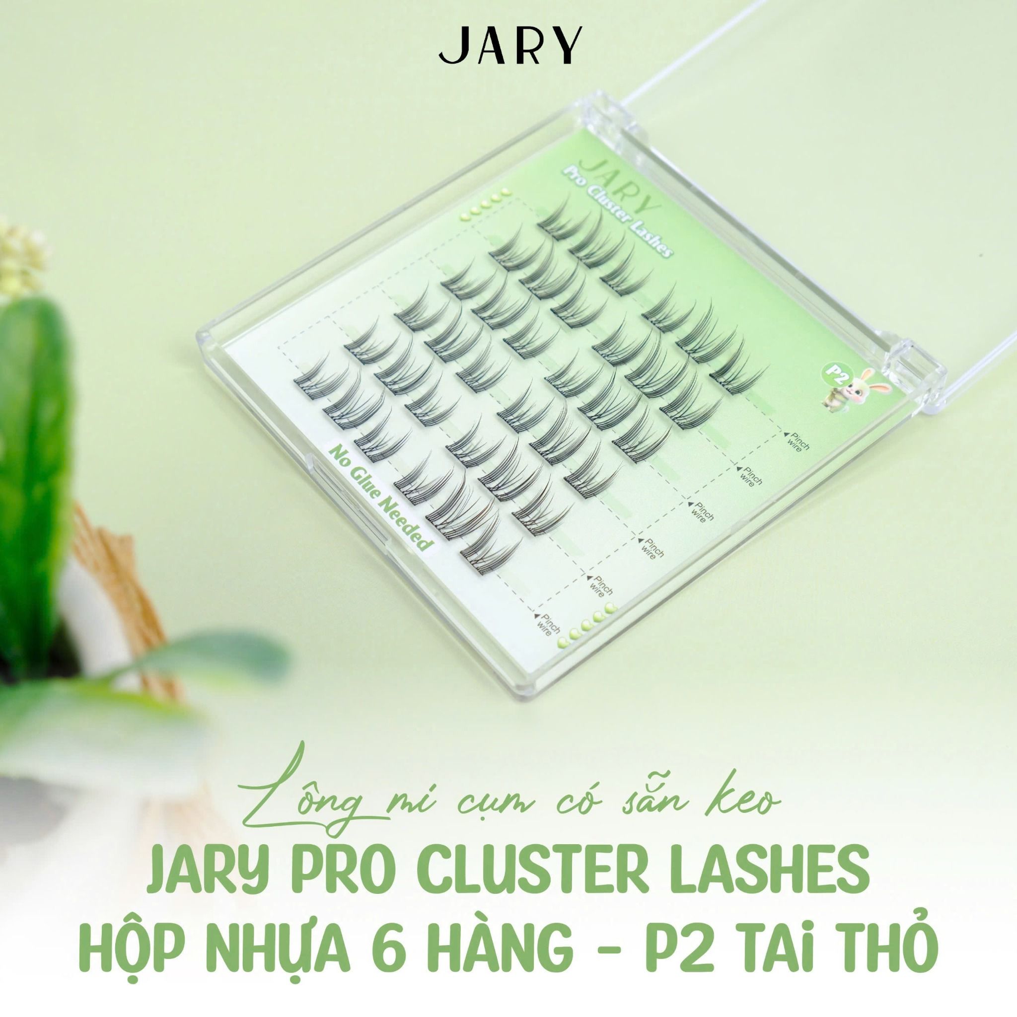 LÔNG MI CỤM CÓ SẴN KEO JARY PRO CLUSTER LASHES HỘP NHỰA 6 HÀNG - P2 TAI THỎ - KHÔNG HỘP