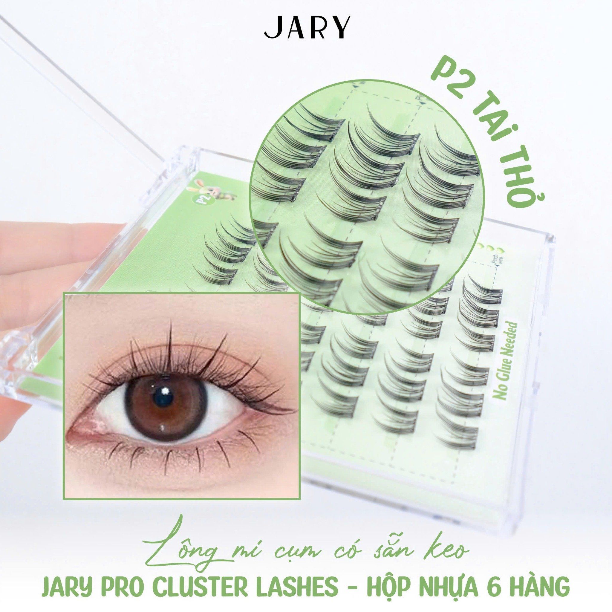 LÔNG MI CỤM CÓ SẴN KEO JARY PRO CLUSTER LASHES HỘP NHỰA 6 HÀNG - P2 TAI THỎ - KHÔNG HỘP
