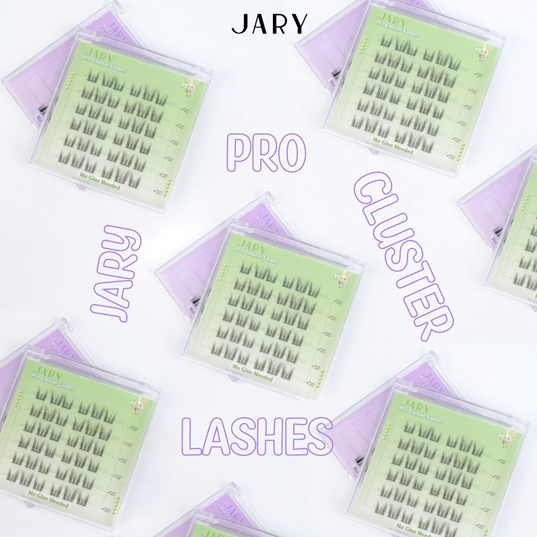 LÔNG MI CỤM CÓ SẴN KEO JARY PRO CLUSTER LASHES HỘP NHỰA 6 HÀNG - P2 TAI THỎ - KHÔNG HỘP