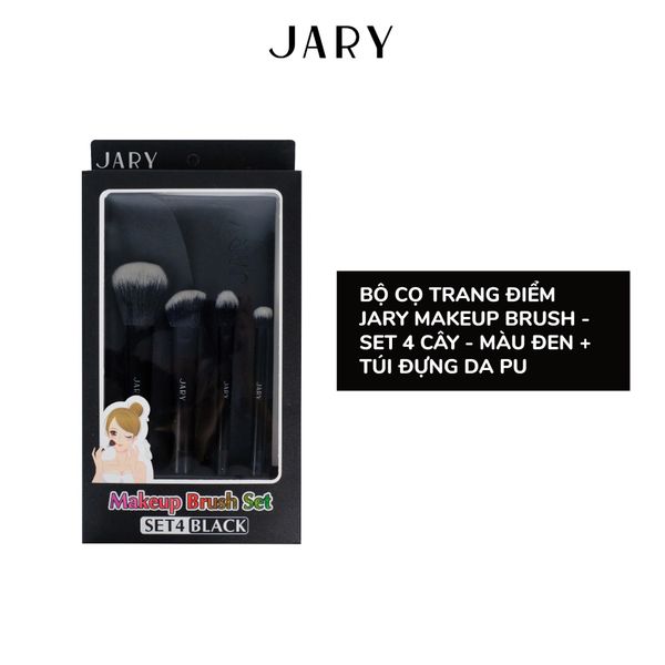 BỘ CỌ TRANG ĐIỂM JARY MAKEUP BRUSH - SET 4 CÂY - MÀU ĐEN + TÚI ĐỰNG DA PU