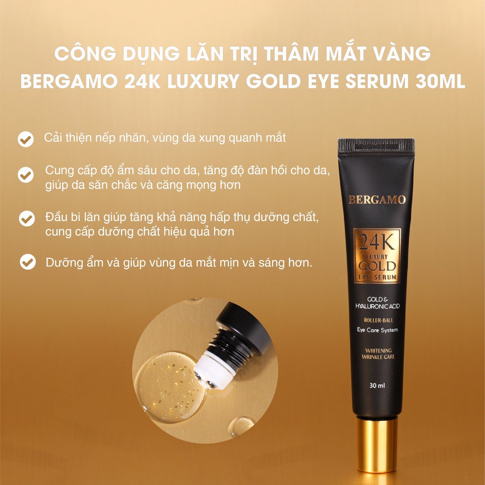 LĂN GIẢM THÂM MẮT VÀNG BERGAMO 24K LUXURY GOLD EYE SERUM 30ML
