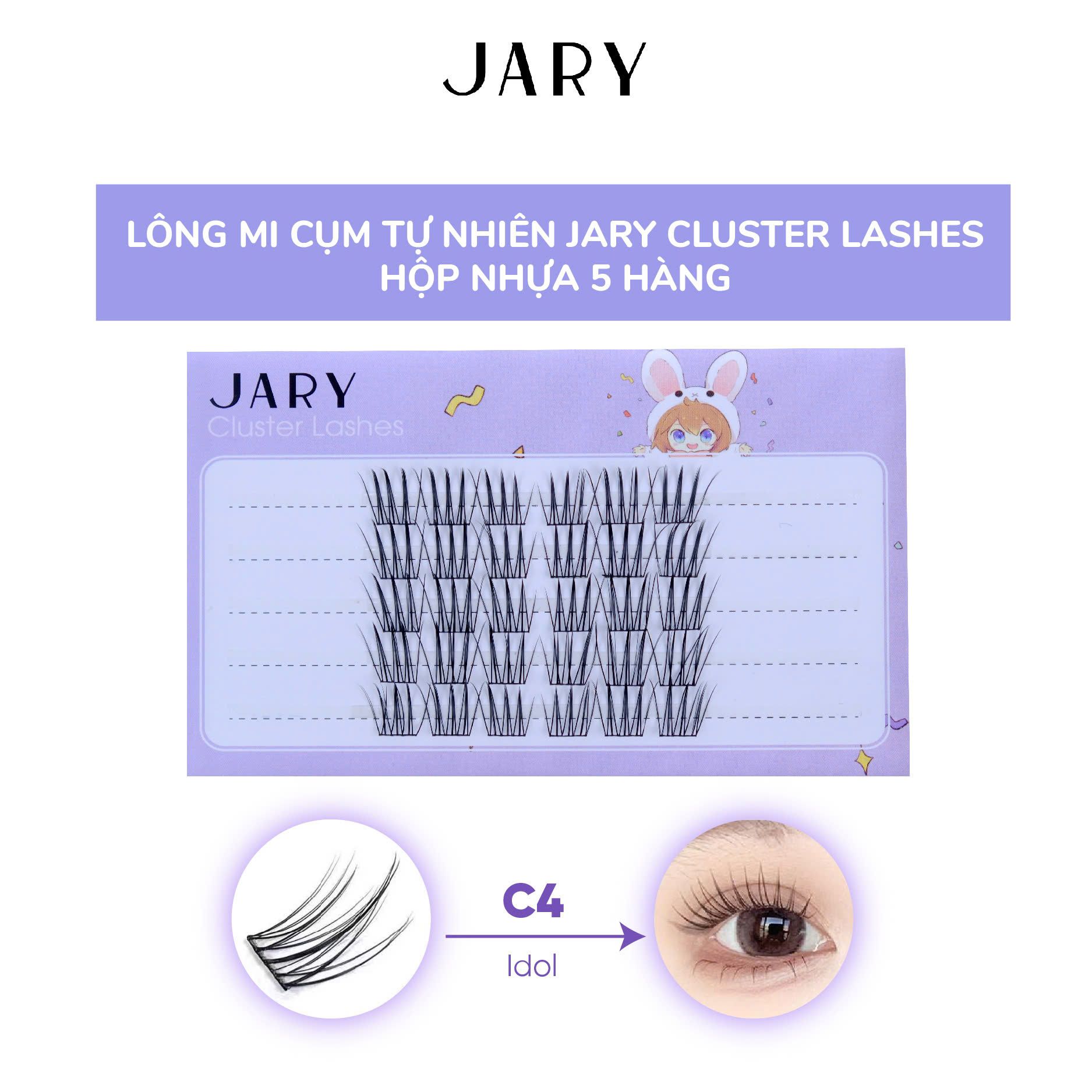 LÔNG MI CỤM TỰ NHIÊN JARY CLUSTER LASHES HỘP NHỰA 5 HÀNG - C4 IDOL
