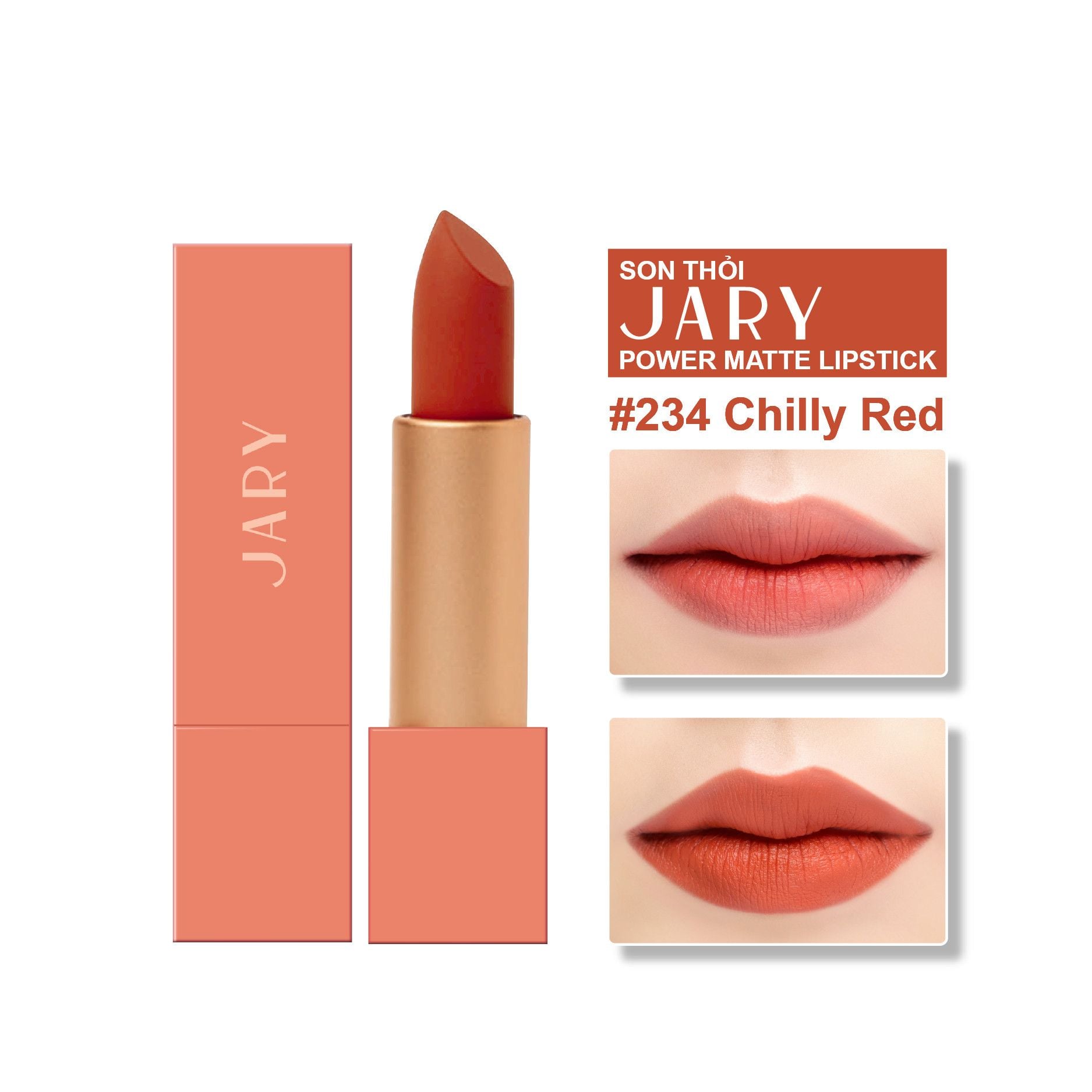 SON THỎI LÌ JARY POWER MATTE LIPSTICK 234 CHILLY RED - CAM CHÁY