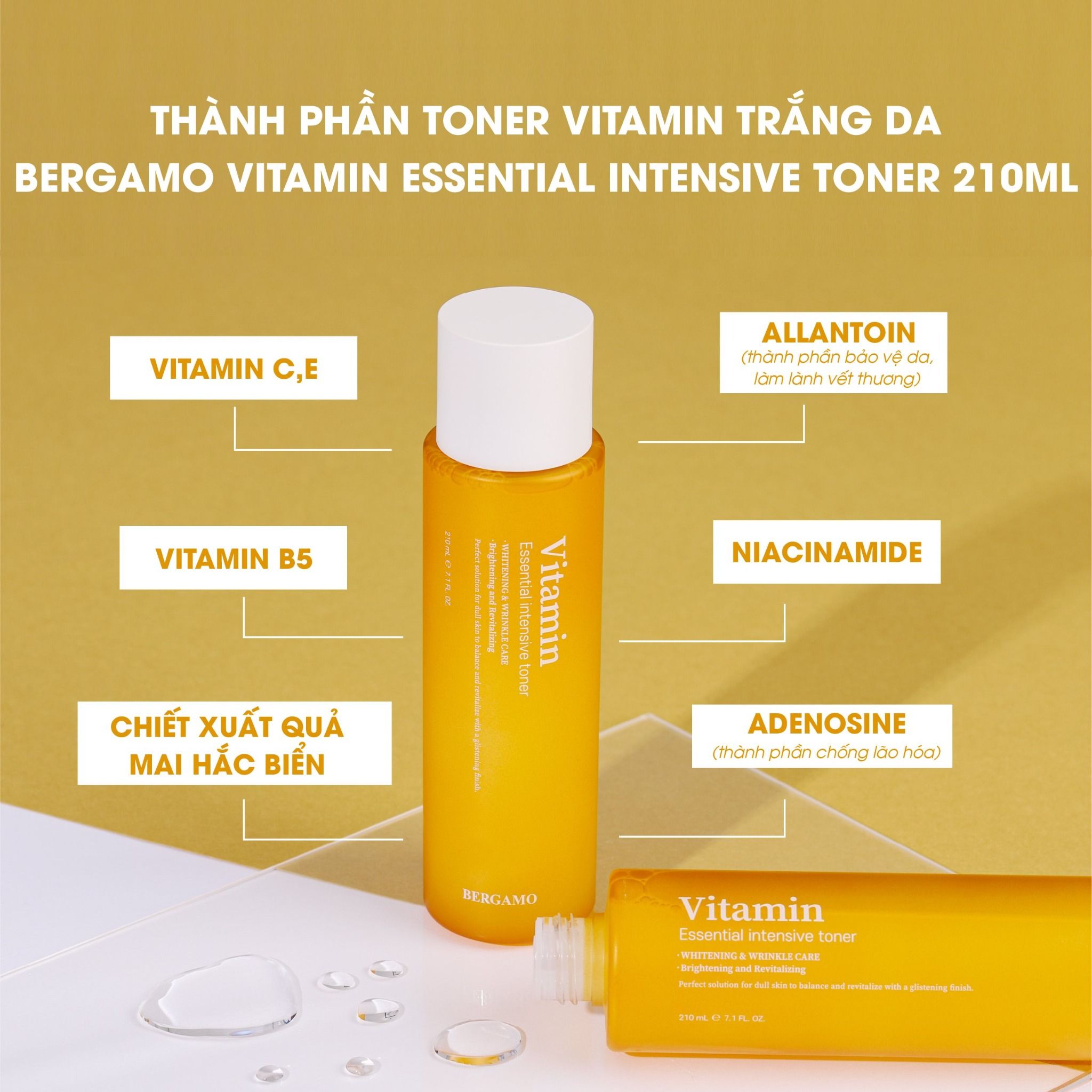 TONER VITAMIN SÁNG DA BERGAMO VITAMIN ESSENTIAL INTENSIVE TONER 210ML