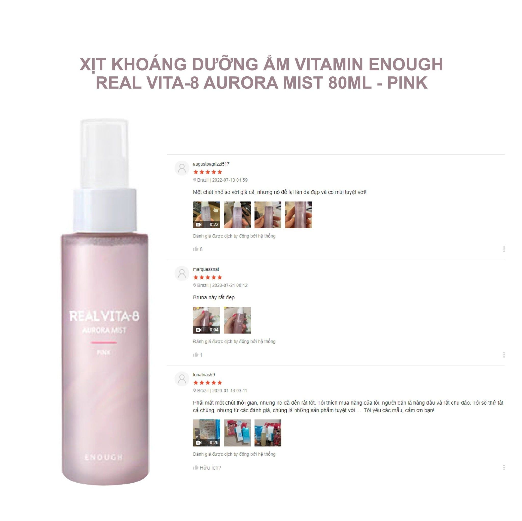 XỊT KHOÁNG ENOUGH REAL VITA 8 AURORA MIST 80ML - PINK