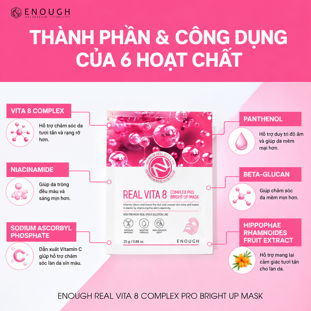 MẶT NẠ VITAMIN CAO CẤP ENOUGH REAL VITA 8 COMPLEX PRO BRIGHT UP MASK ( HỘP 10 MIẾNG)