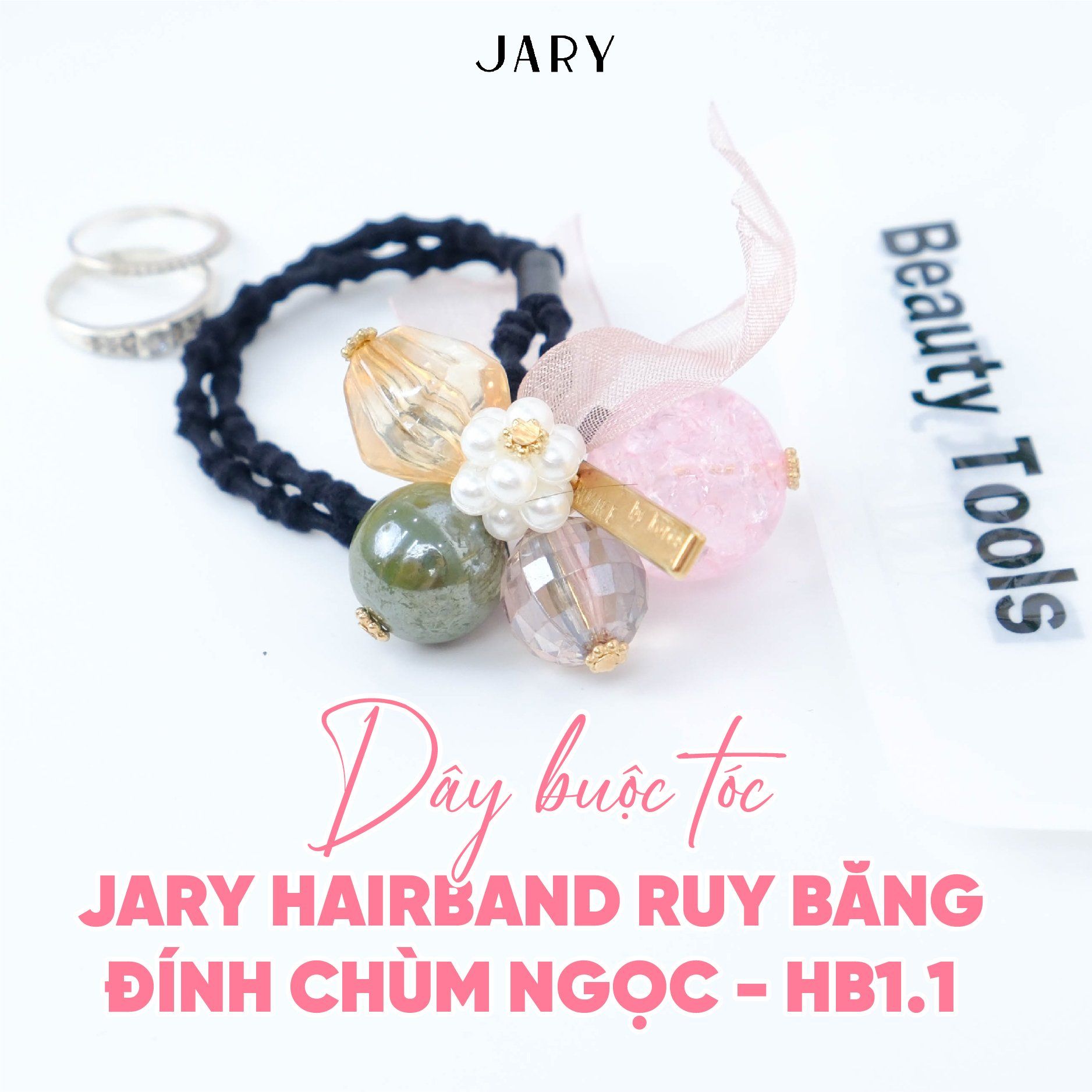 DÂY BUỘC TÓC JARY HAIRBAND RUY BĂNG ĐÍNH CHÙM NGỌC - HB1.1