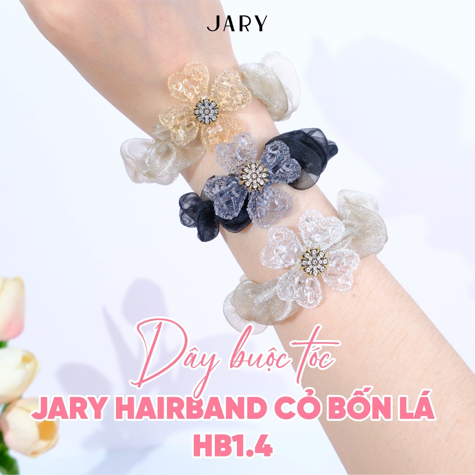 DÂY BUỘC TÓC JARY HAIRBAND CỎ BỐN LÁ - HB1 - HB1.4 - HB1.4.2 - MÀU TRẮNG