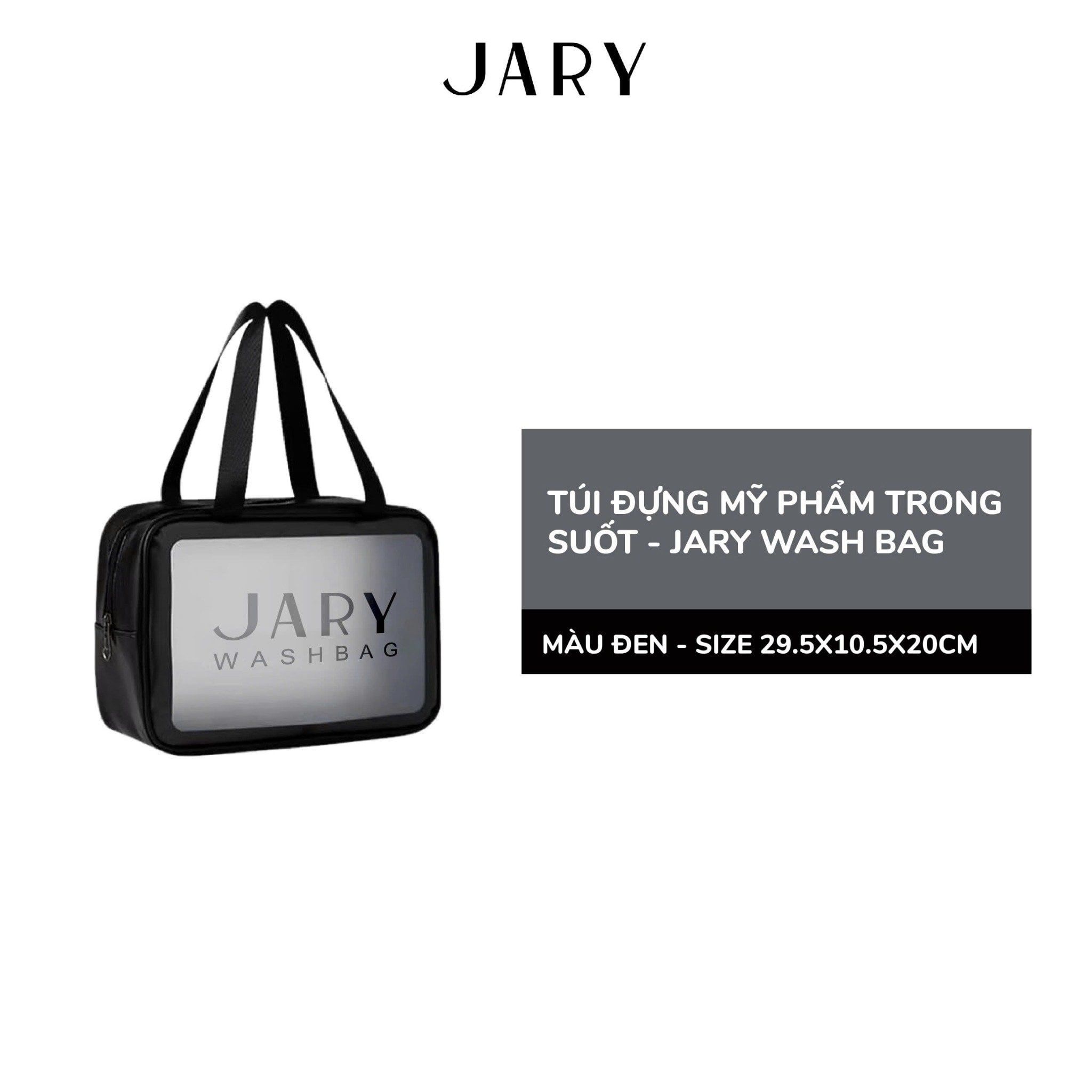 TÚI ĐỰNG MỸ PHẨM TRONG SUỐT JARY WASH BAG - MÀU ĐEN - SIZE 29.5X10.5X20