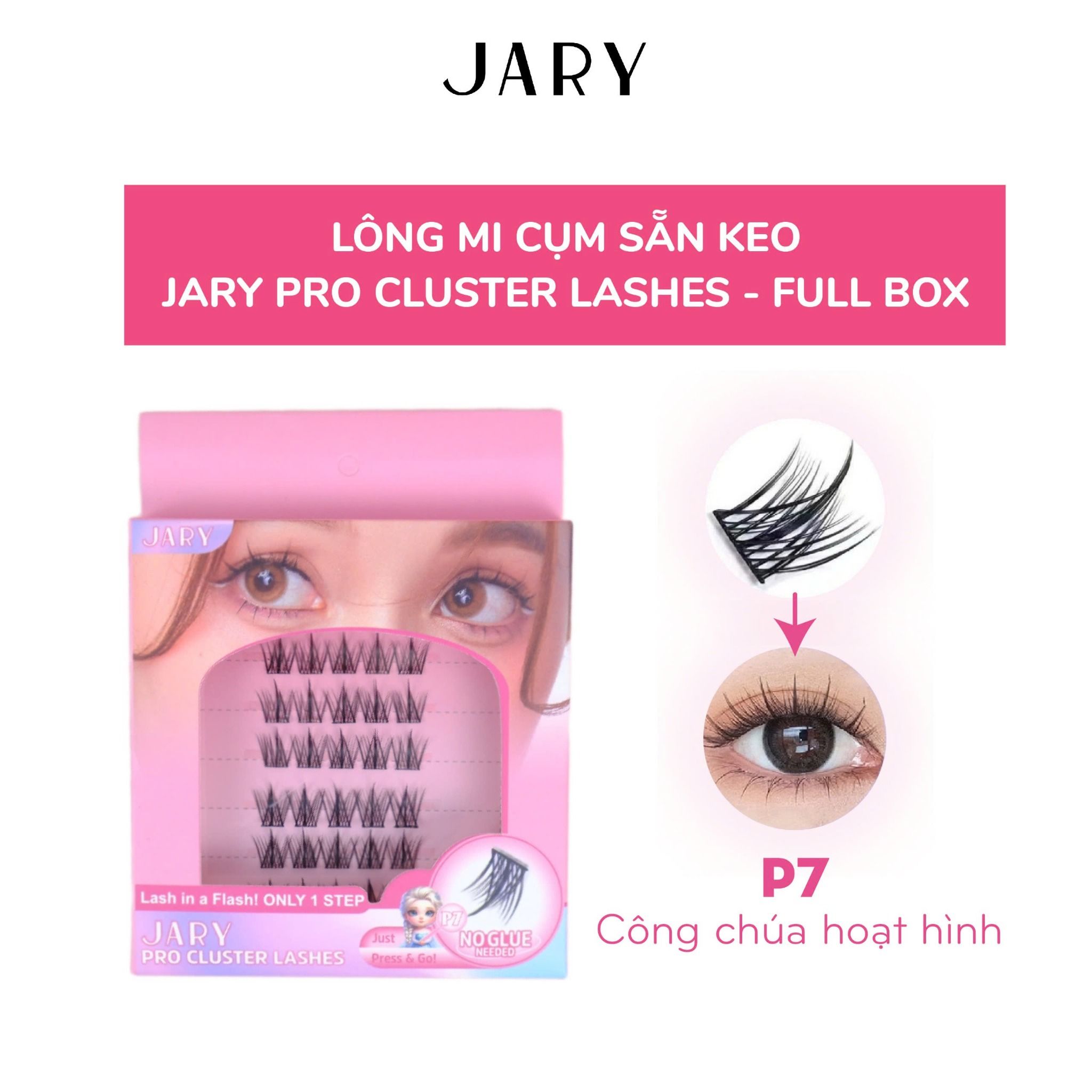 LÔNG MI CỤM CÓ SẴN KEO JARY PRO CLUSTER LASHES HỘP NHỰA 6 HÀNG - P7 CÔNG CHÚA HOẠT HÌNH - FULLBOX