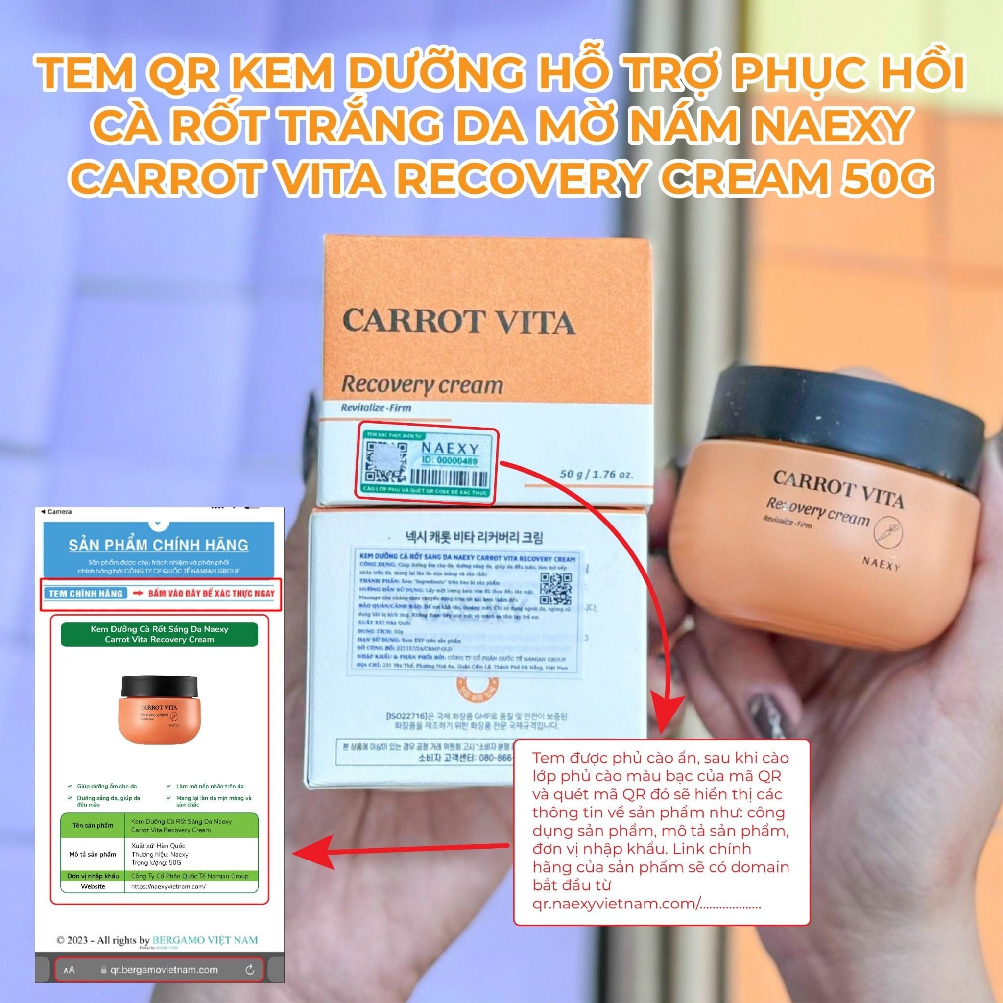 KEM DƯỠNG HỖ TRỢ PHỤC HỒI CÀ RỐT HỖ TRỢ SÁNG DA NAEXY CARROT VITA RECOVERY CREAM 50G