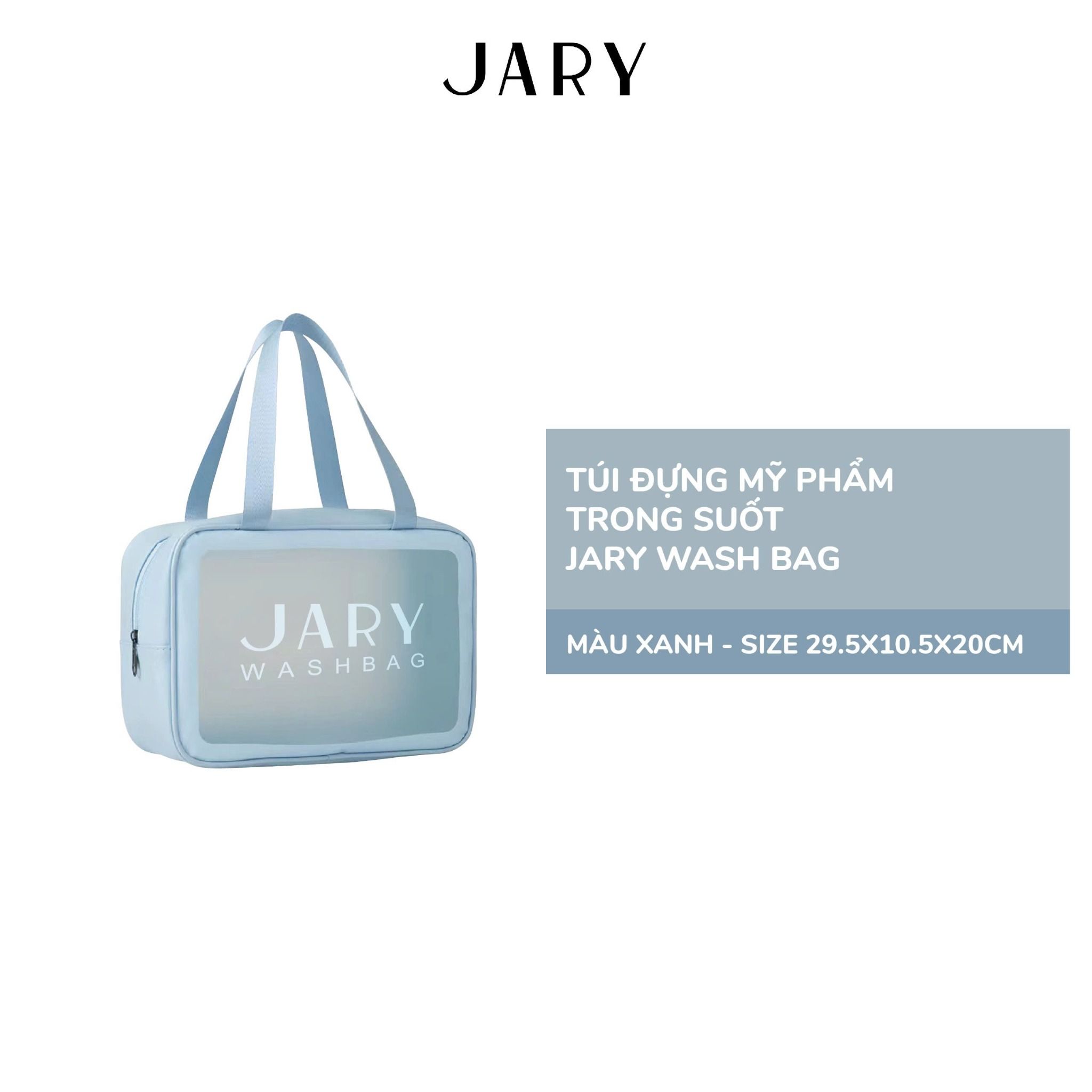 TÚI ĐỰNG MỸ PHẨM TRONG SUỐT JARY WASH BAG - MÀU XANH - SIZE 29.5X10.5X20
