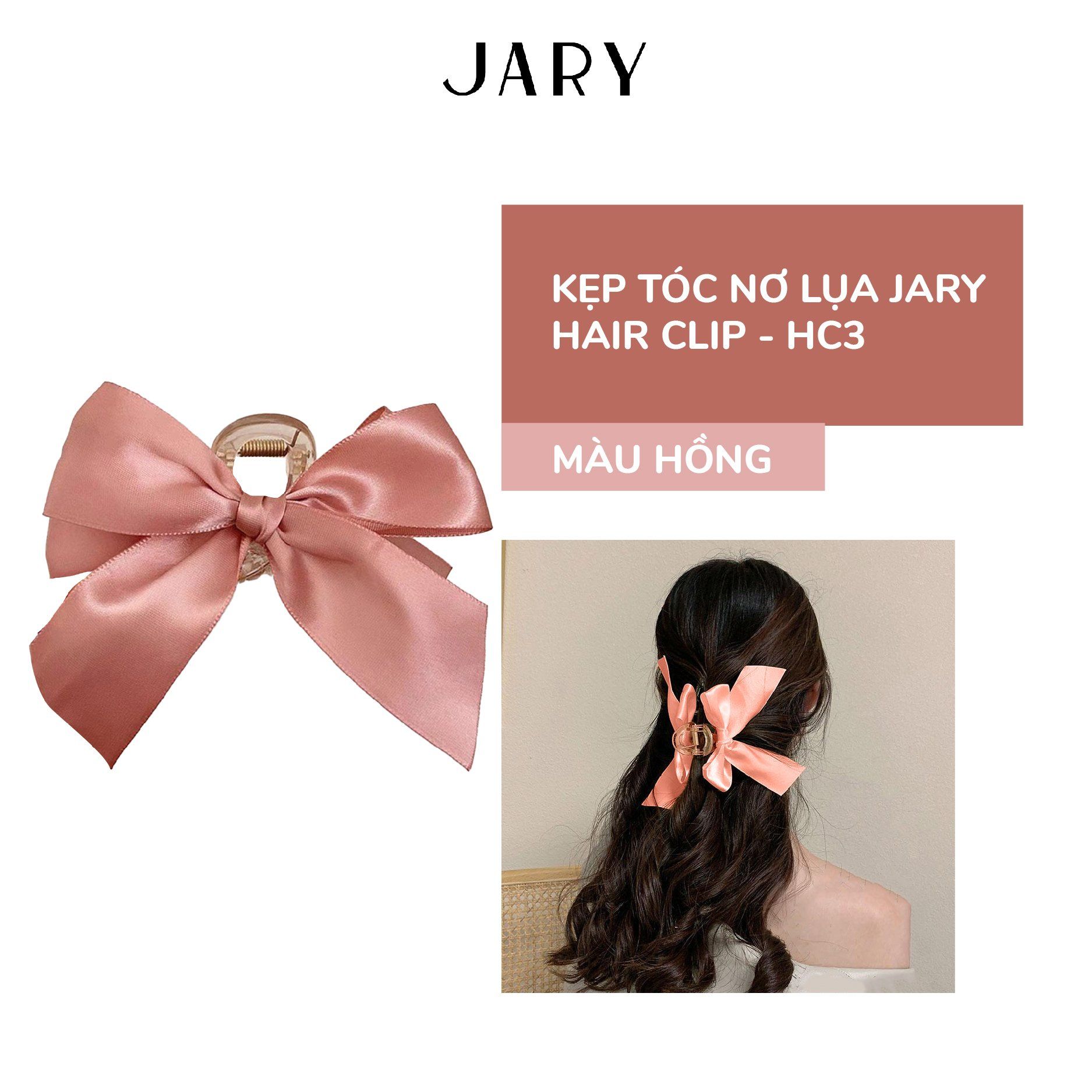 KẸP TÓC NƠ LỤA JARY HAIR CLIP - HC3 - MÀU HỒNG