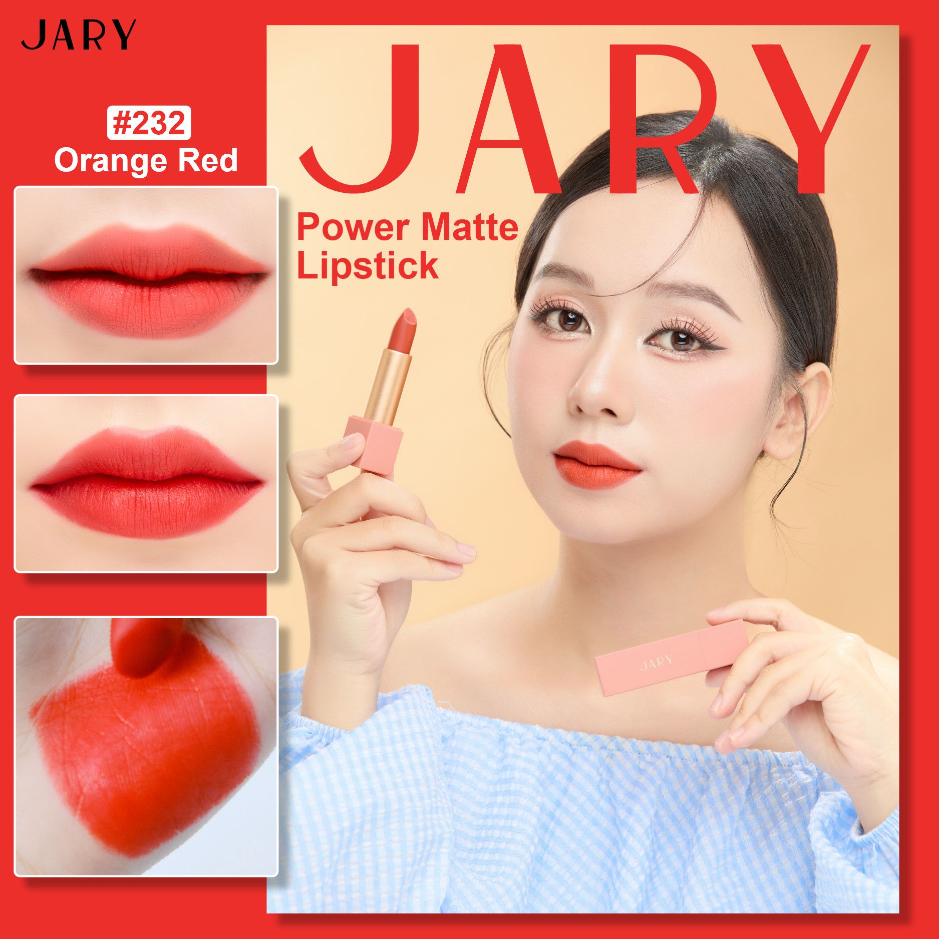 SON THỎI LÌ JARY POWER MATTE LIPSTICK 232 ORANGE RED - ĐỎ CAM