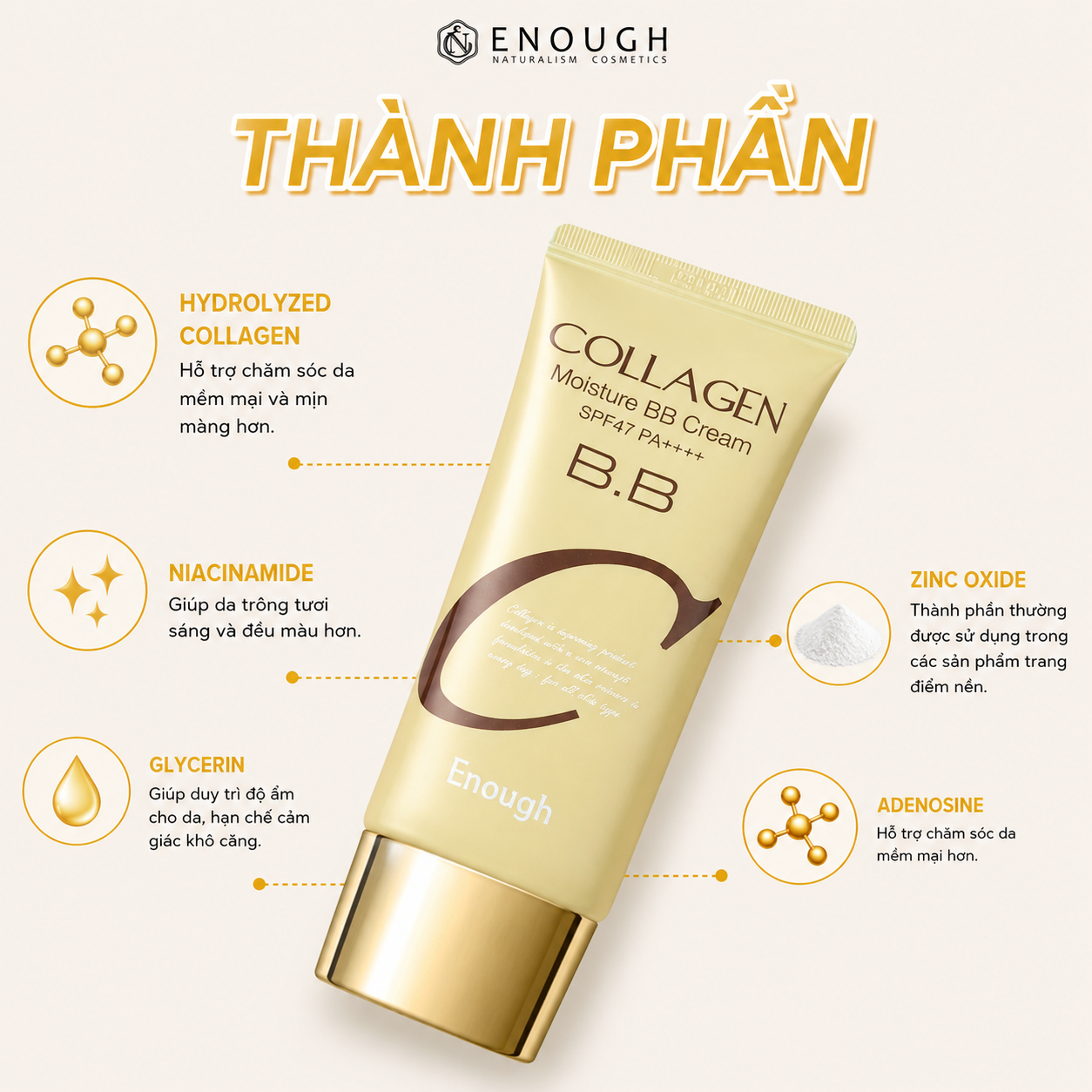 KEM NỀN CHE KHUYẾT ĐIỂM BB COLLAGEN ENOUGH COLLAGEN MOISTURE BB CREAM 50G
