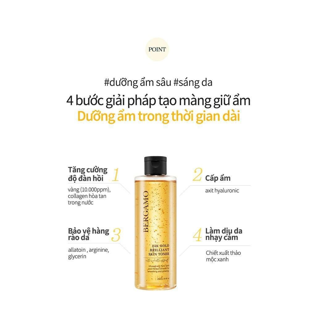 TONER VÀNG BERGAMO 24K GOLD BRILLIANT SKIN 250ML