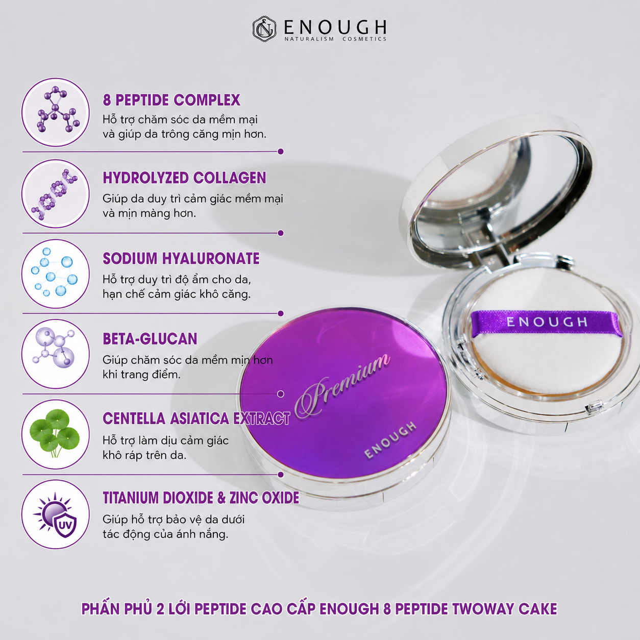 PHẤN PHỦ 2 LÕI PEPTIDE CAO CẤP ENOUGH 8 PEPTIDE TWOWAY CAKE