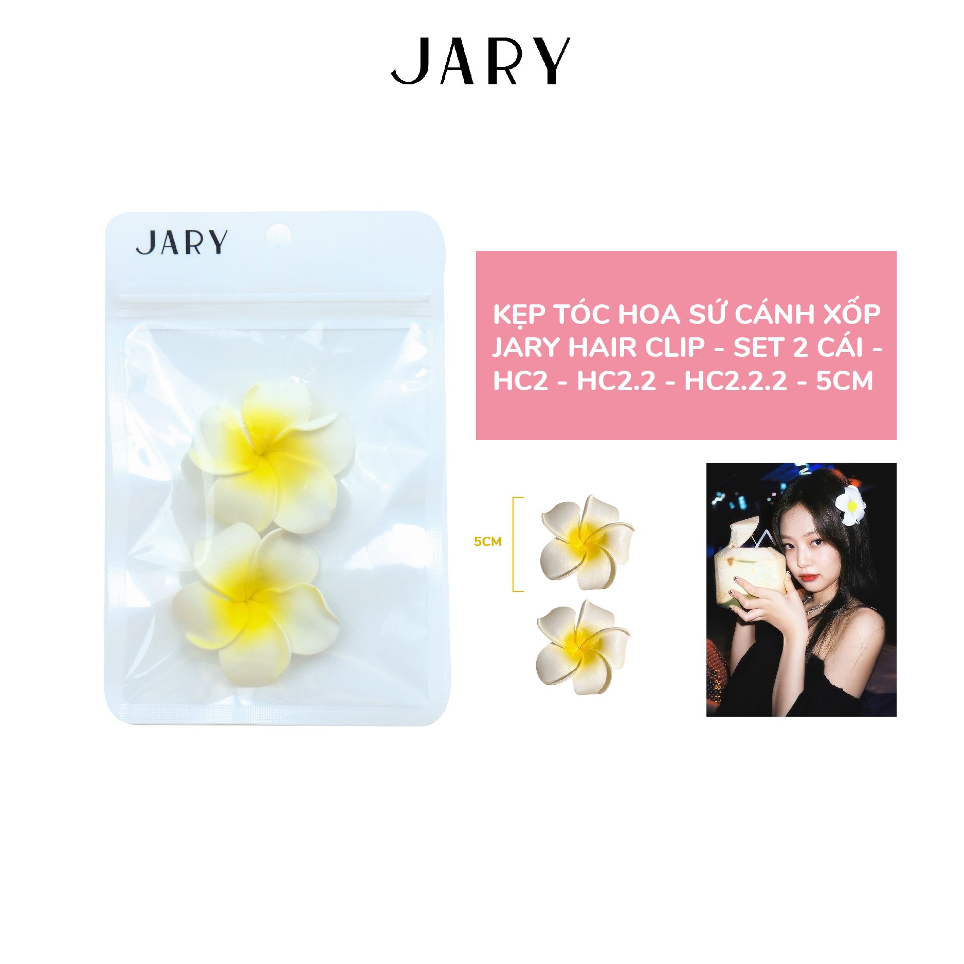 KẸP TÓC JARY HAIR CLIP - SET 2 CÁI - HC2 - HC2.2 - HC2.2.1 - 5CM HOA SỨ CÁNH XỐP