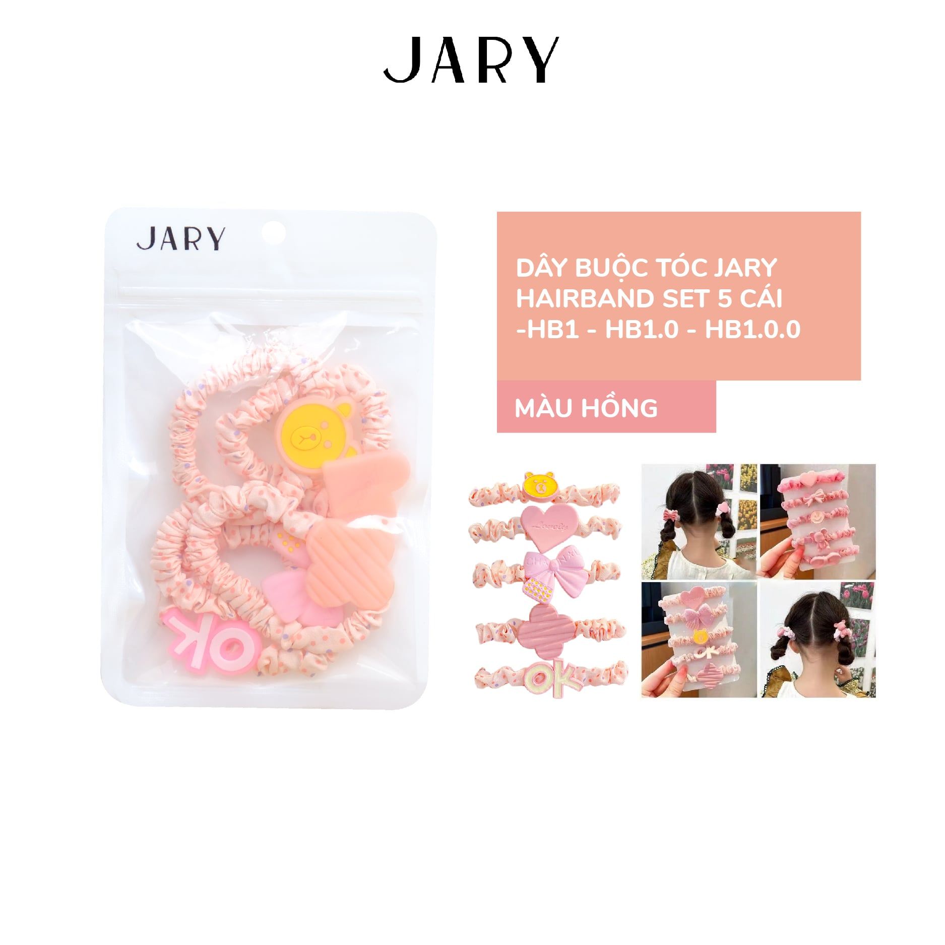 DÂY BUỘC TÓC JARY HAIRBAND SET 5 CÁI - HB1 - HB1.0 - HB1.0.0 - MÀU HỒNG