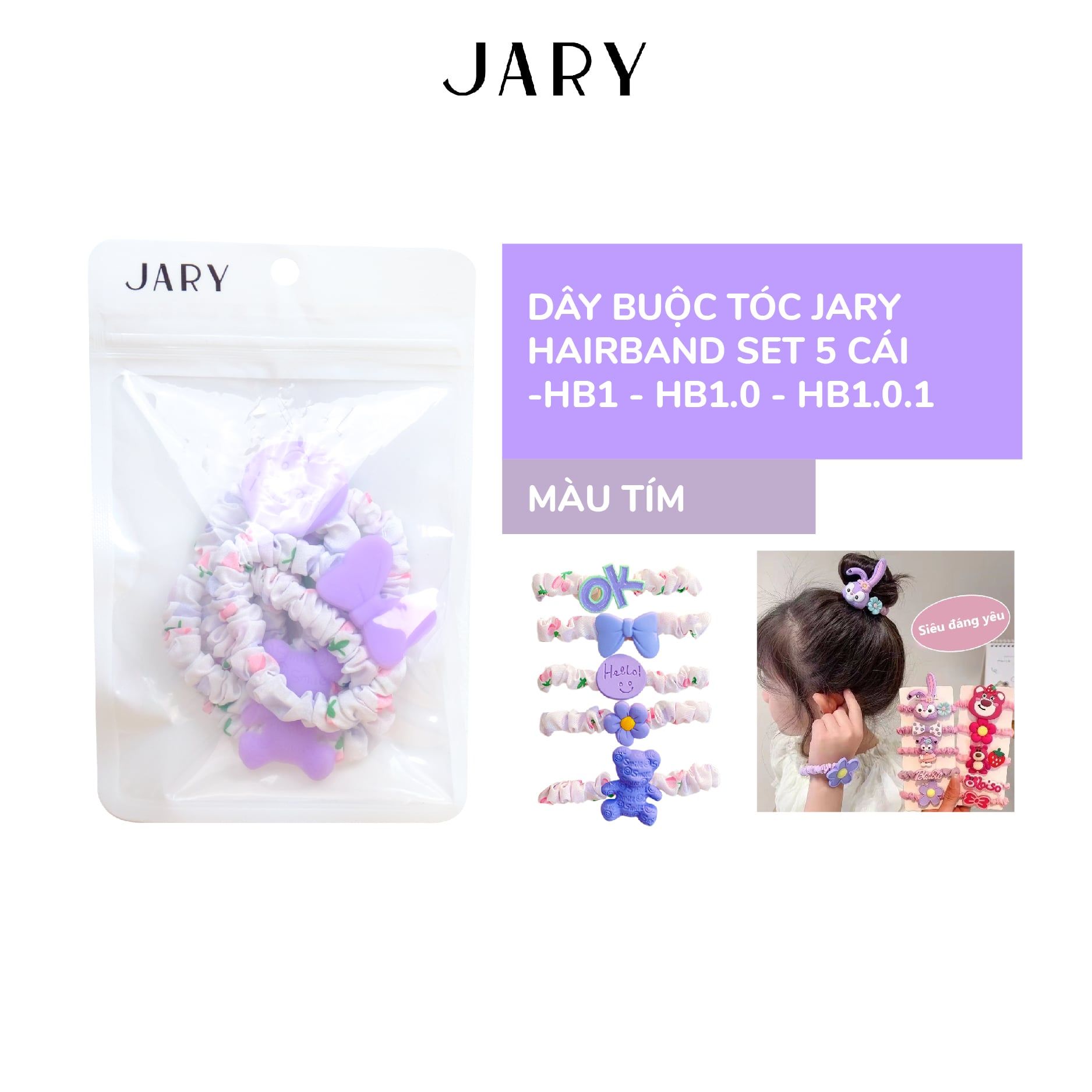 DÂY BUỘC TÓC JARY HAIRBAND SET 5 CÁI - HB1 - HB1.0 - HB1.0.1 - MÀU TÍM