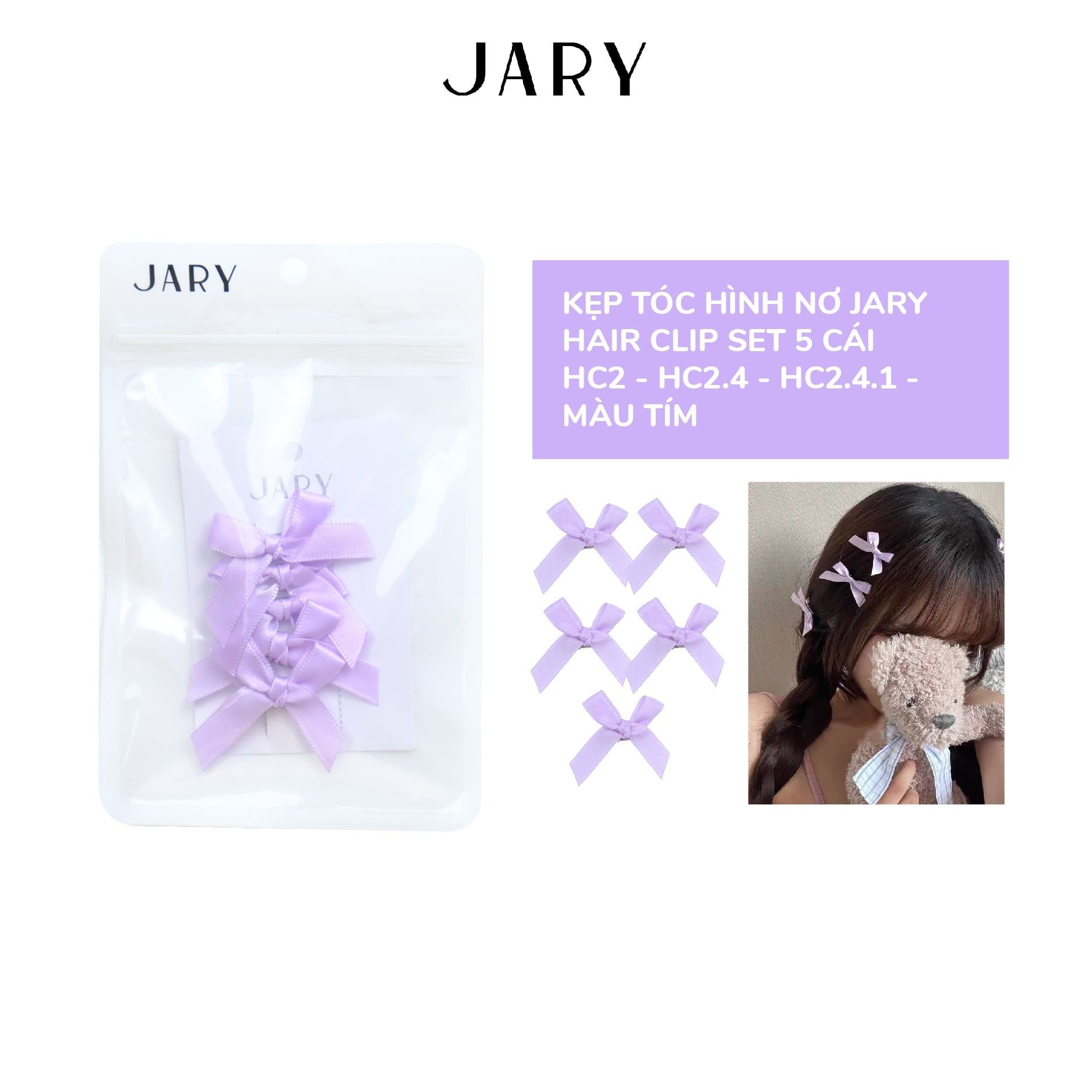 KẸP TÓC JARY HAIR CLIP SET 5 CÁI - HC2 - HC2.4 - HC2.4.1 - HÌNH NƠ MÀU TÍM