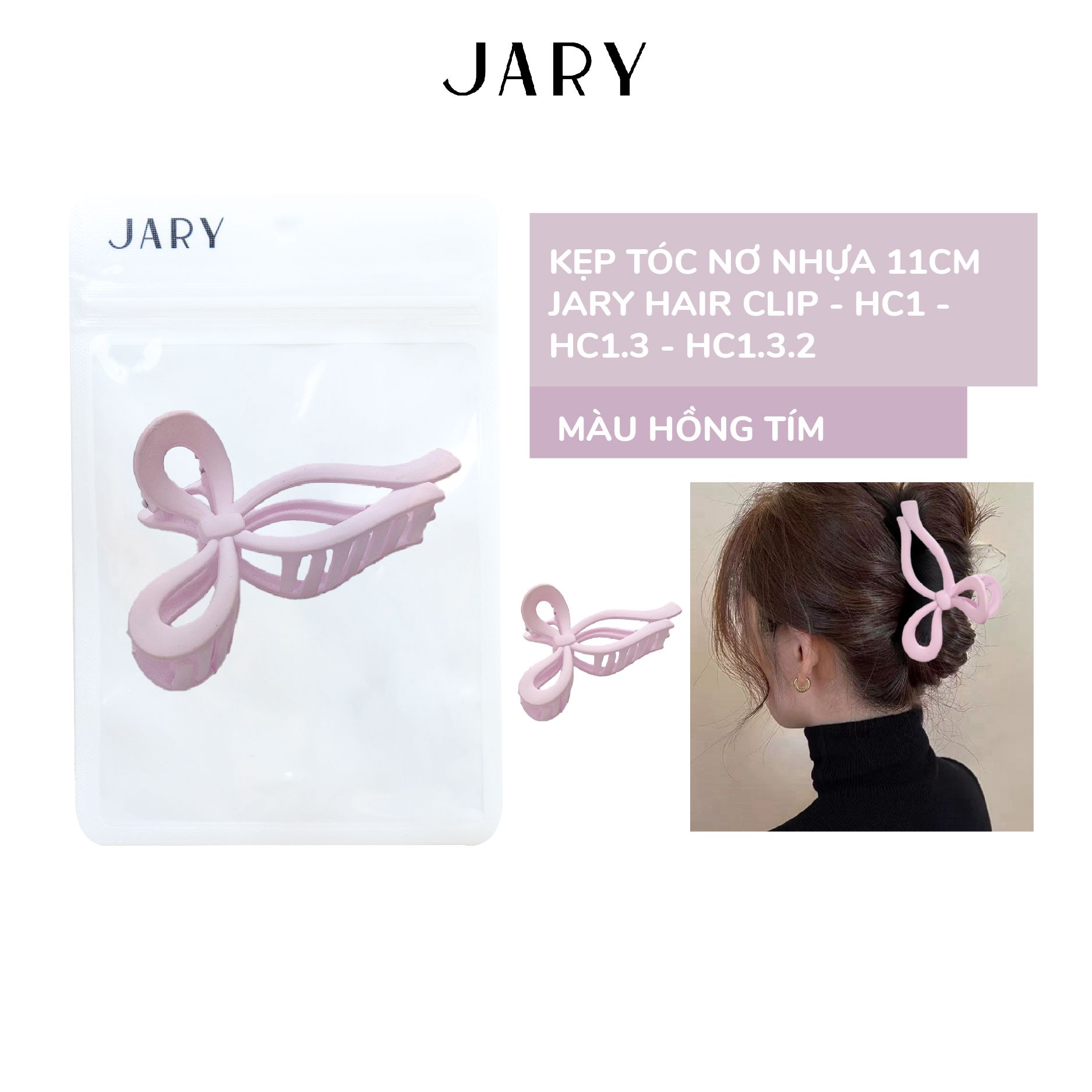 KẸP TÓC NƠ NHỰA 11CM JARY HAIR CLIP - HC1 - HC1.3 - HC1.3.2 - MÀU HỒNG TÍM