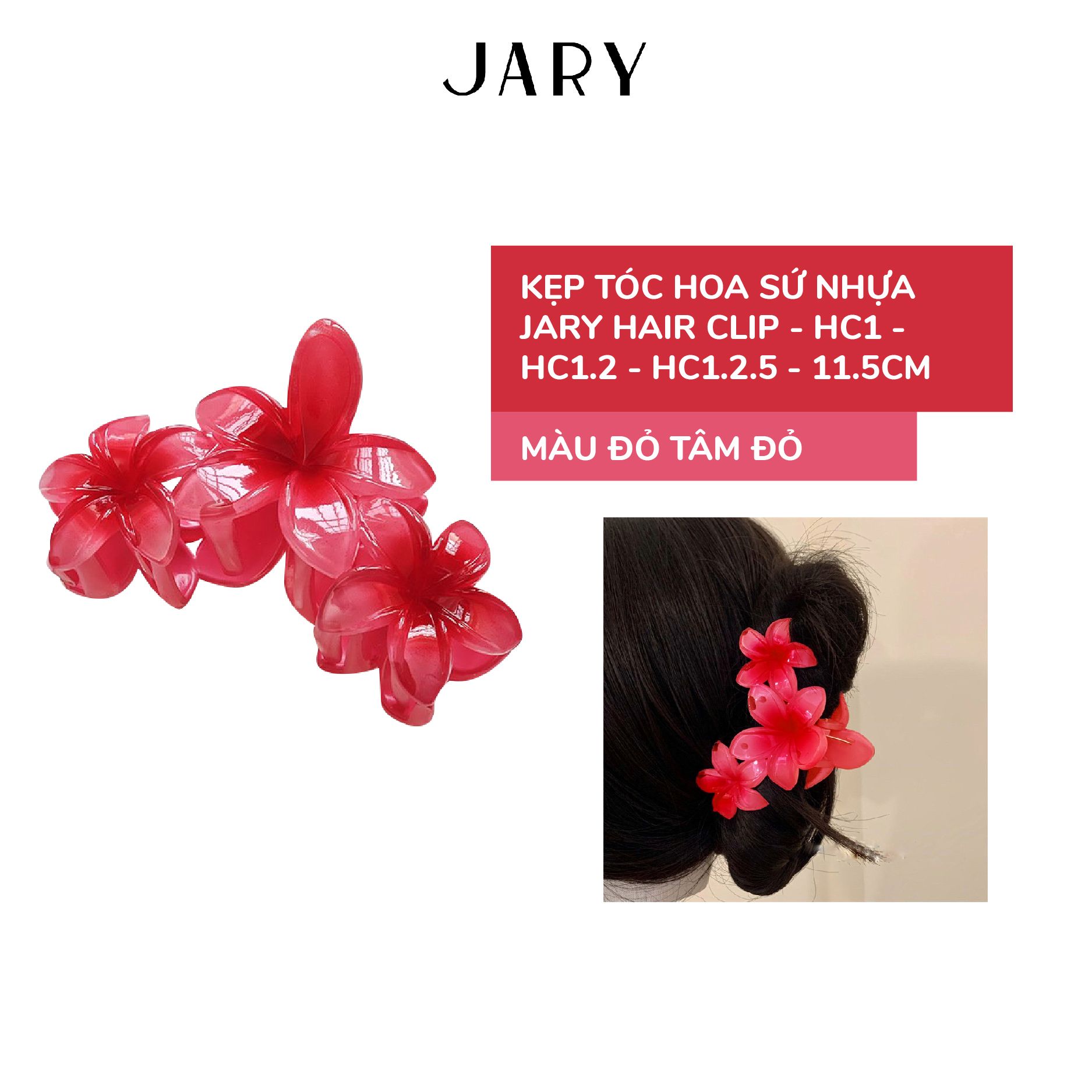 KẸP TÓC HOA SỨ NHỰA JARY HAIR CLIP - HC1 - HC1.2 - HC1.2.5 - MÀU ĐỎ TÂM ĐỎ - 11.5CM