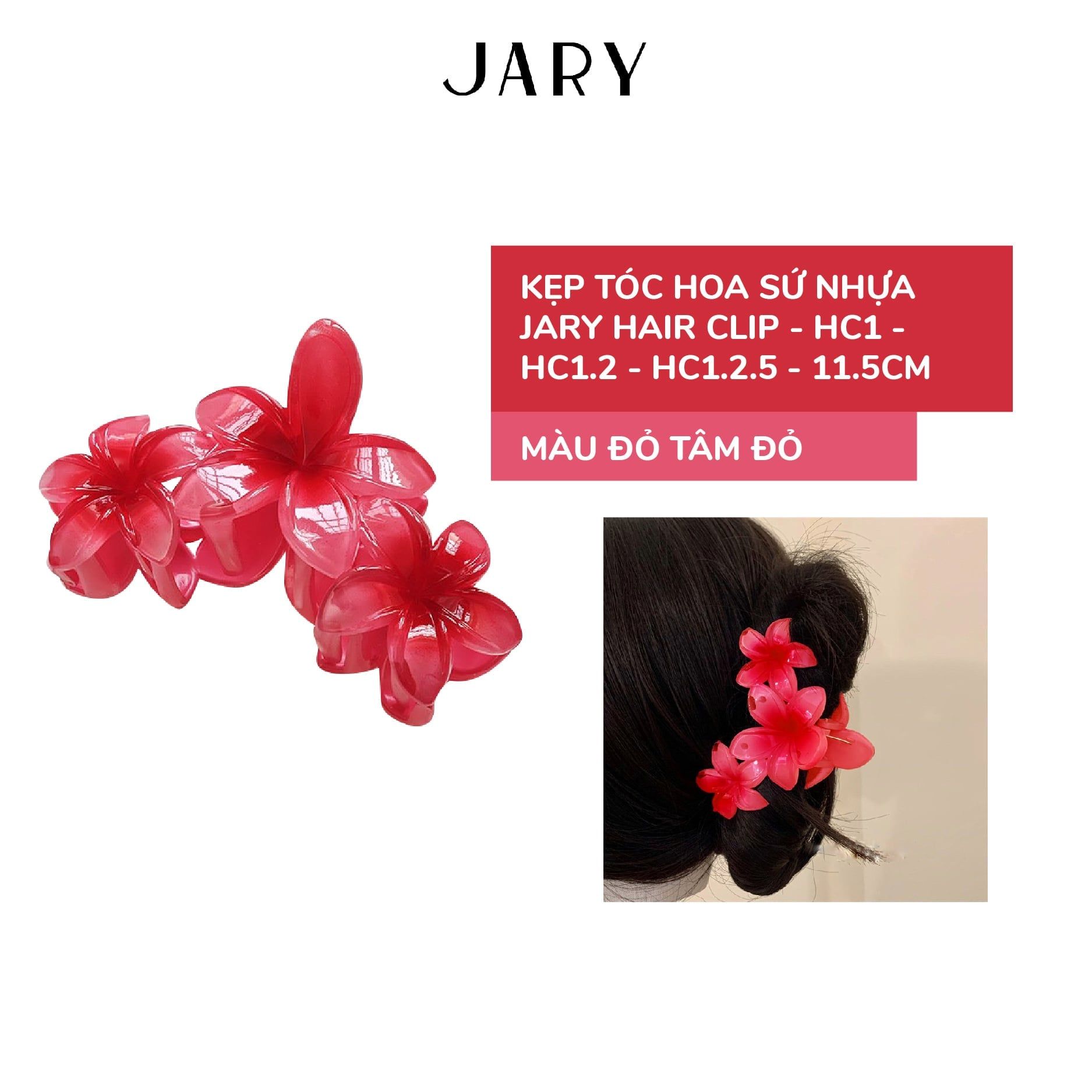 KẸP TÓC HOA SỨ NHỰA JARY HAIR CLIP - HC1 - HC1.2 - HC1.2.5 - MÀU ĐỎ TÂM ĐỎ - 11.5CM