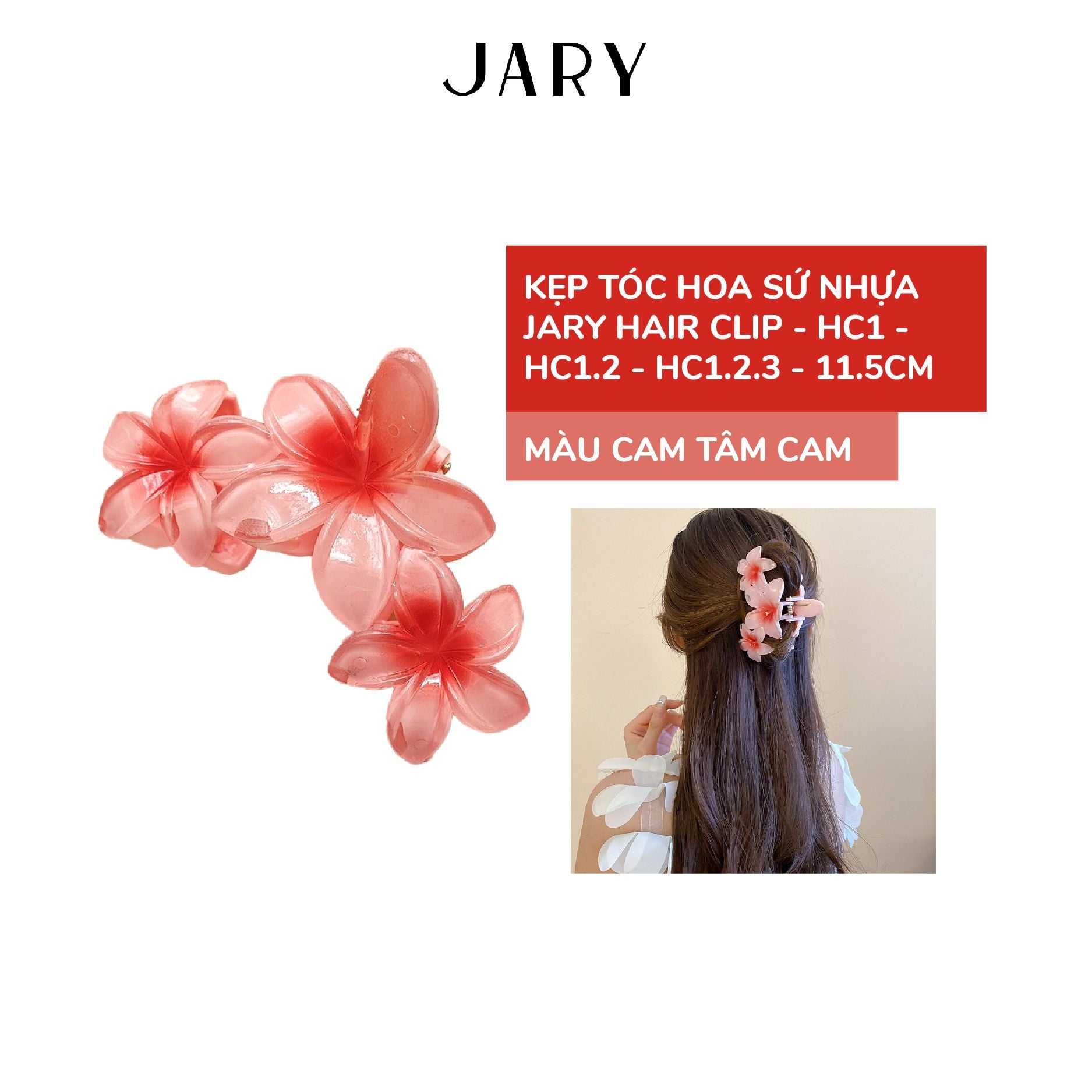 KẸP TÓC HOA SỨ NHỰA JARY HAIR CLIP - HC1 - HC1.2 - HC1.2.3 - MÀU CAM TÂM CAM - 11.5CM